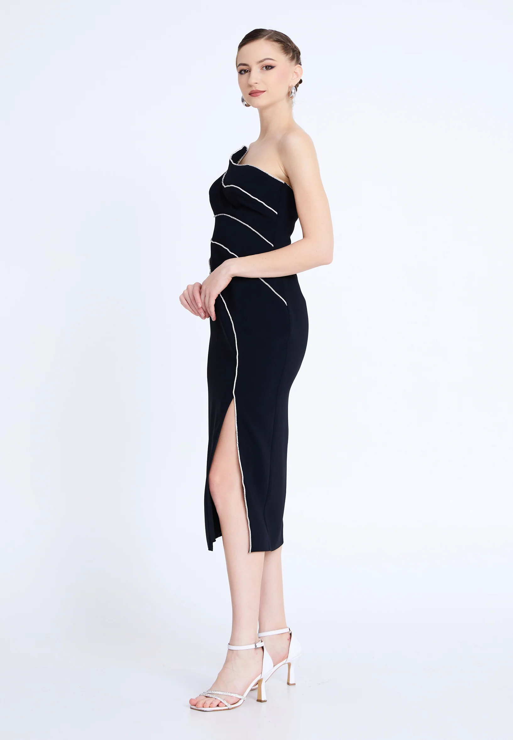 One Shoulder Midi Viscose Column Regular Evening Dress aln1812 - Image 7