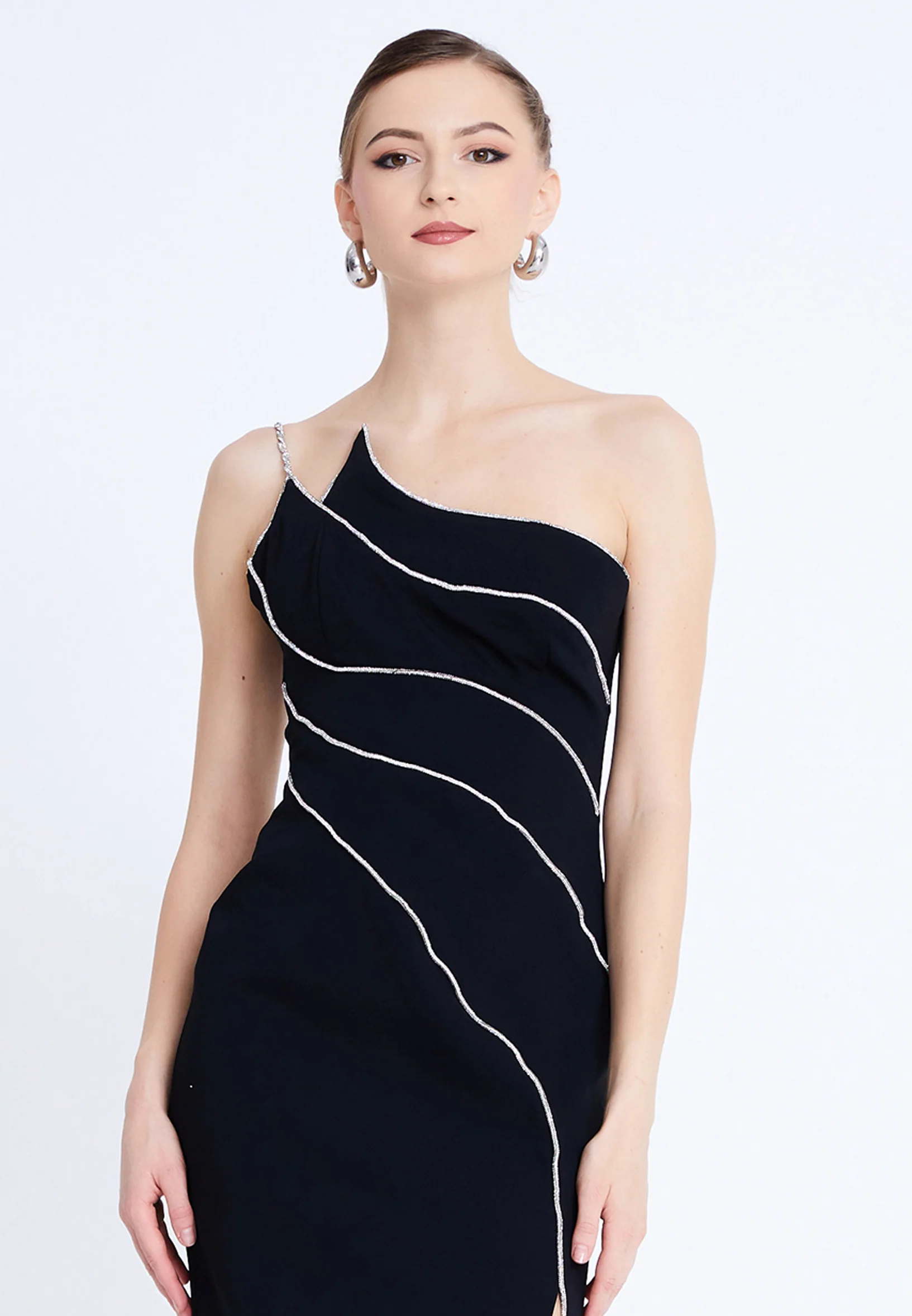 One Shoulder Midi Viscose Column Regular Evening Dress aln1812 - Image 8