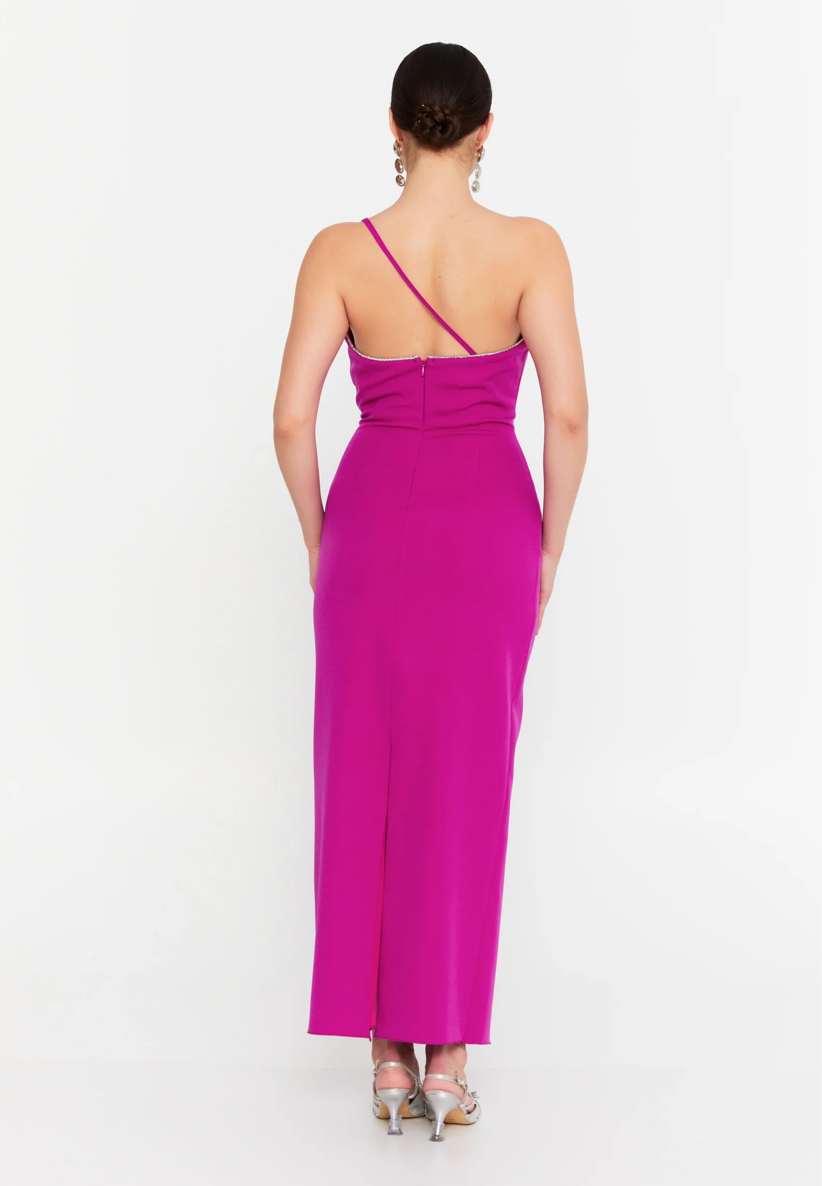 One Shoulder Midi Viscose Column Regular Evening Dress aln1895 - Image 10