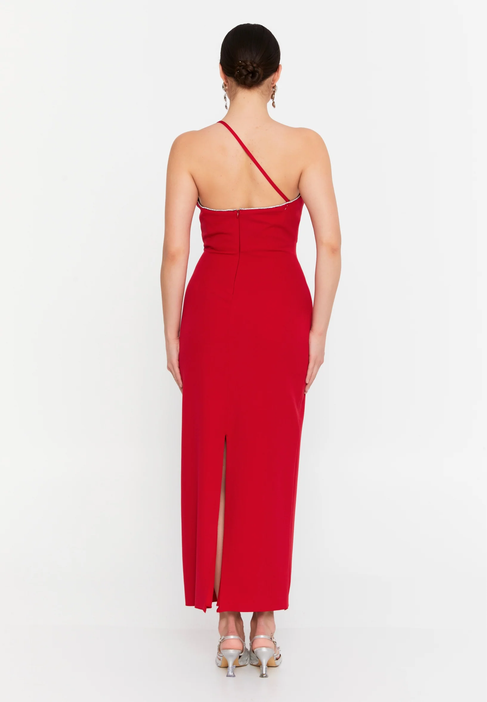 One Shoulder Midi Viscose Column Regular Evening Dress aln1895 - Image 14