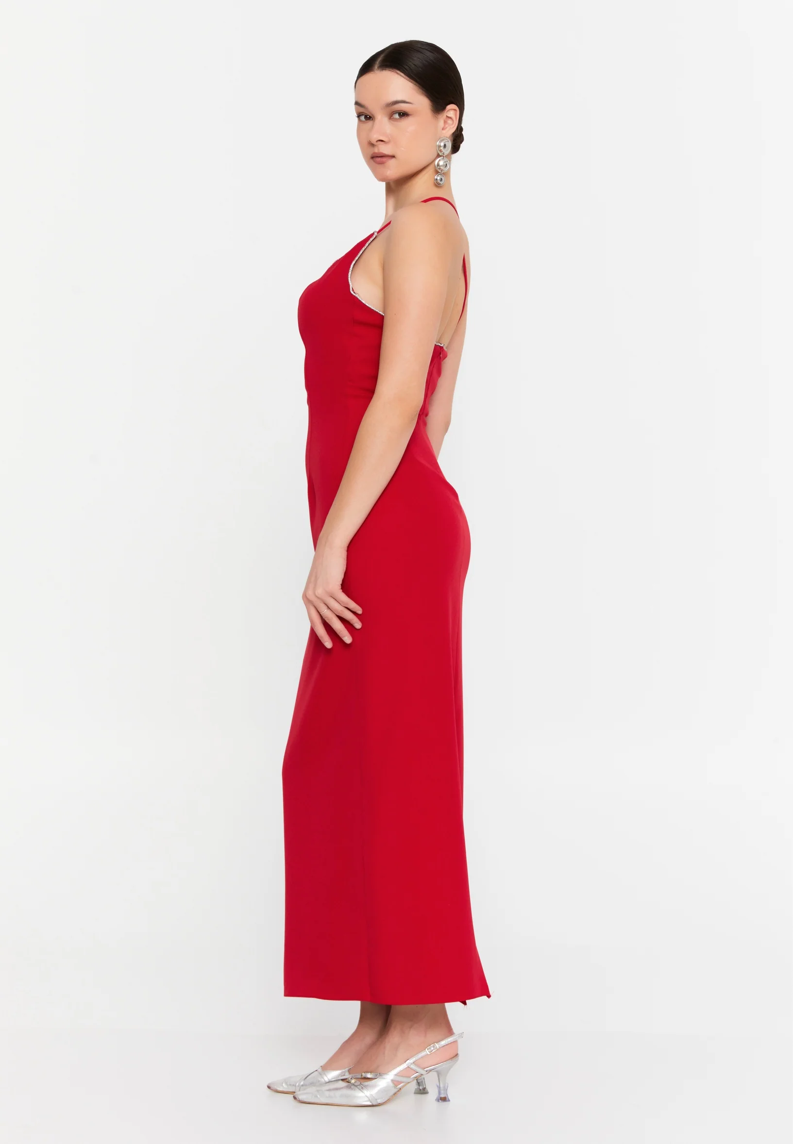 One Shoulder Midi Viscose Column Regular Evening Dress aln1895 - Image 15