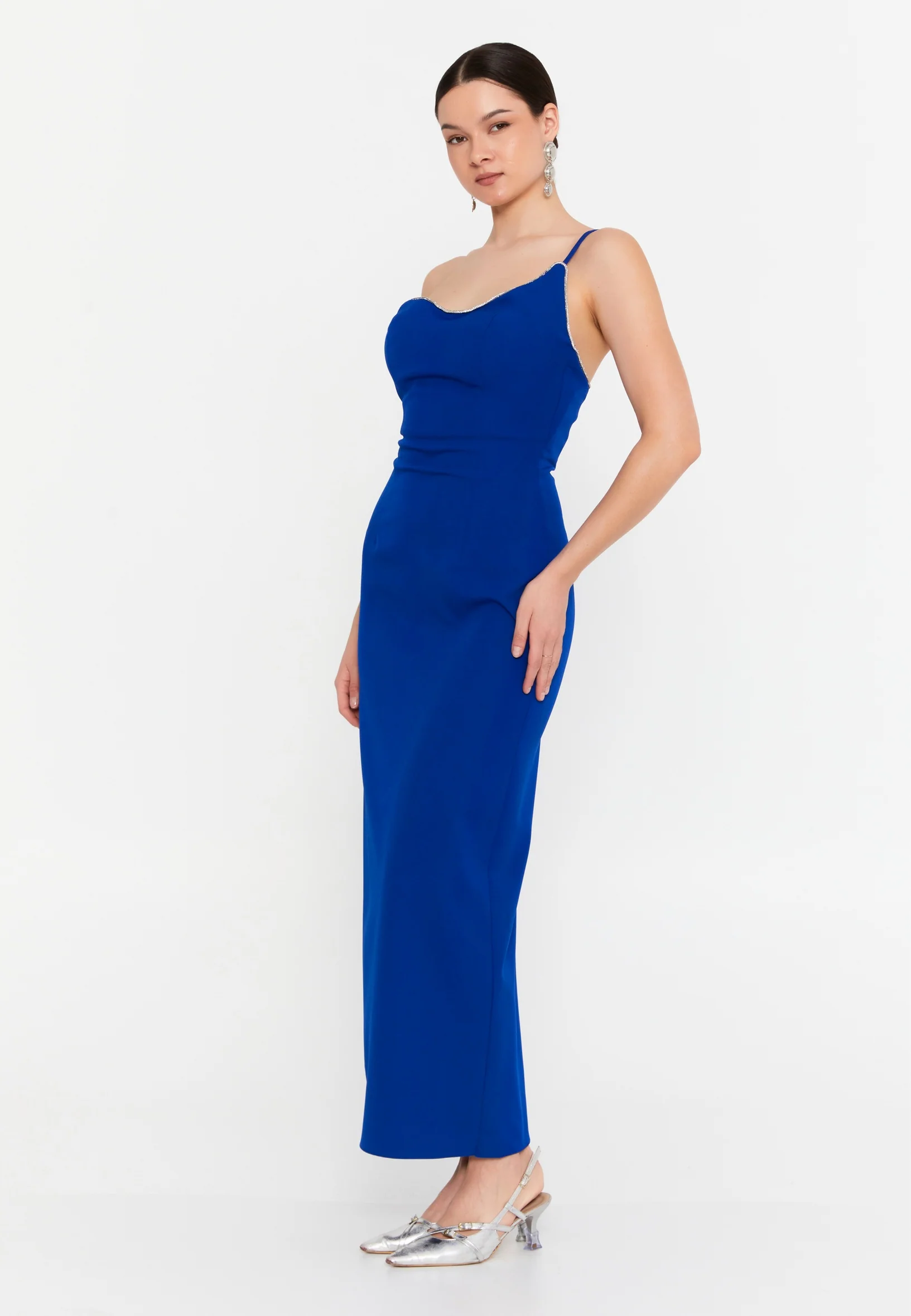 One Shoulder Midi Viscose Column Regular Evening Dress aln1895 - Image 19