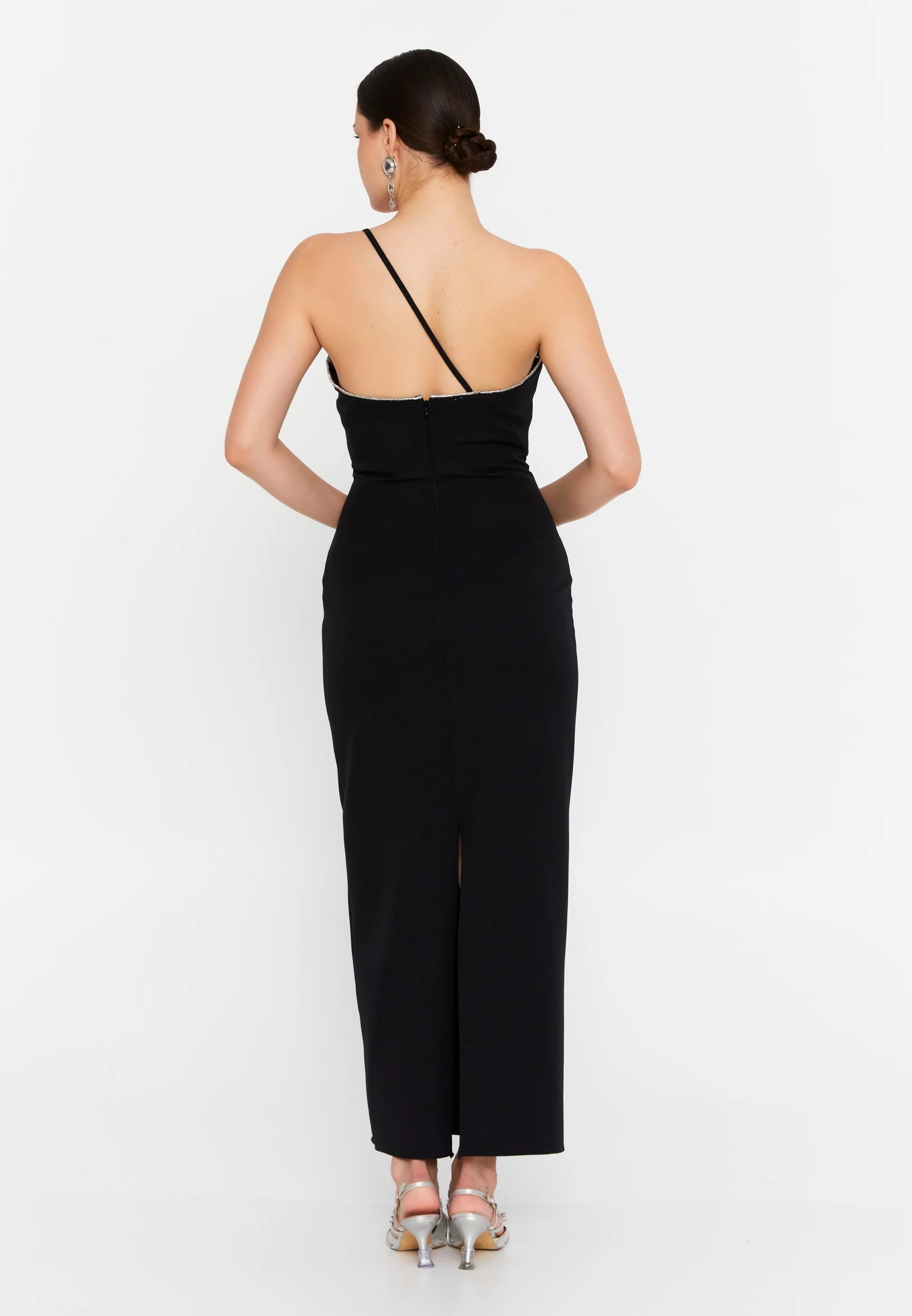 One Shoulder Midi Viscose Column Regular Evening Dress aln1895 - Image 2