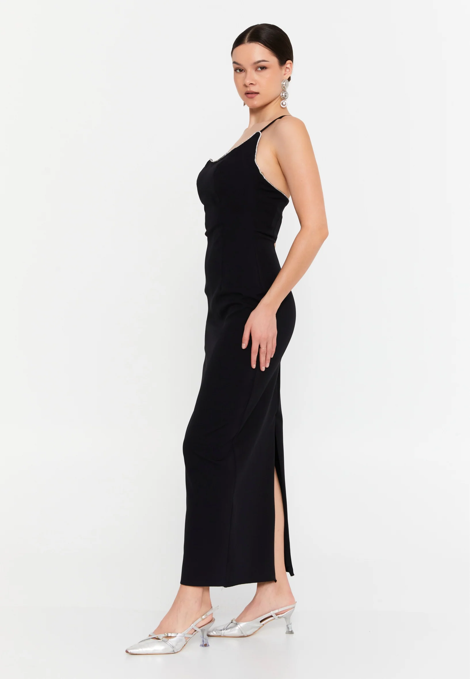 One Shoulder Midi Viscose Column Regular Evening Dress aln1895 - Image 3