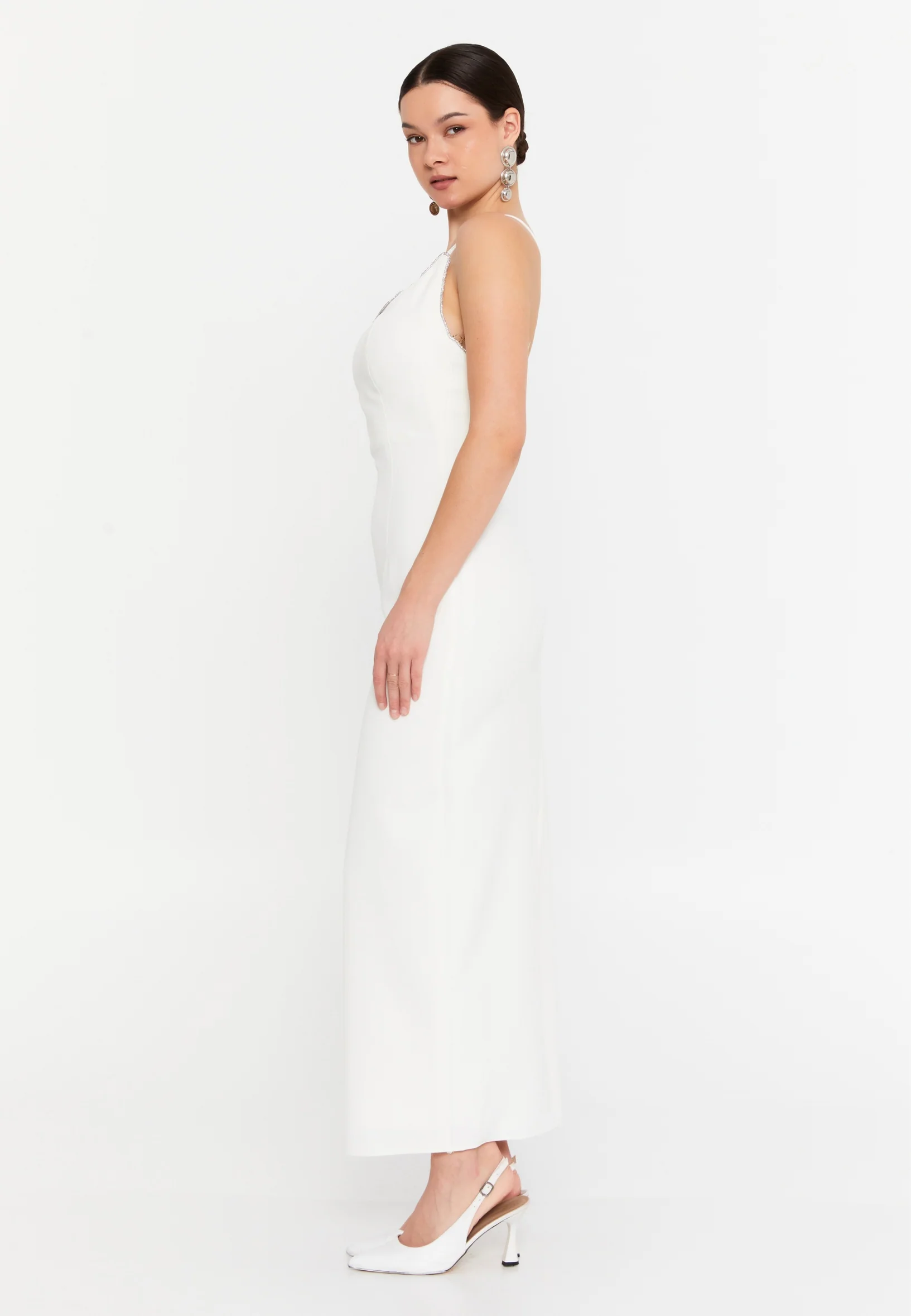 One Shoulder Midi Viscose Column Regular Evening Dress aln1895 - Image 7
