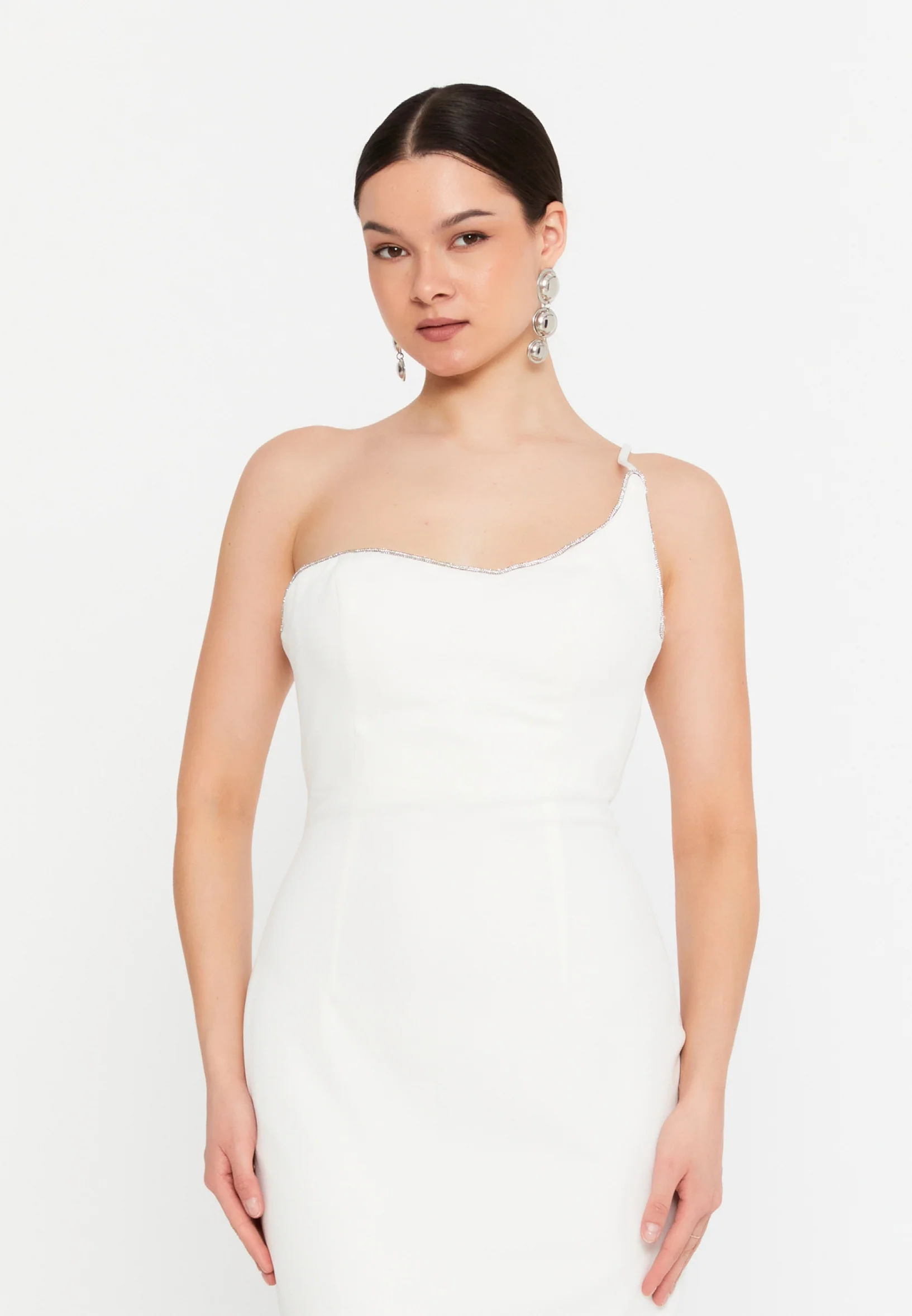 One Shoulder Midi Viscose Column Regular Evening Dress aln1895 - Image 8