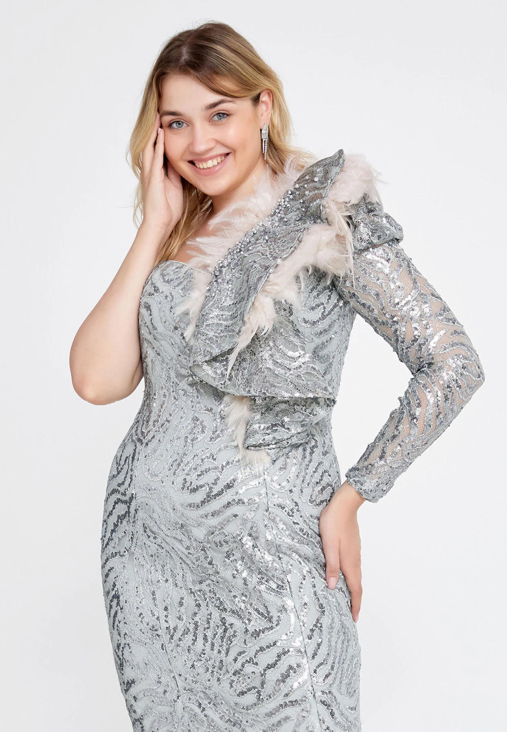 One Shoulder Mini Sequin Column Plus Size Cocktail Dress pau4128-1 - Image 8
