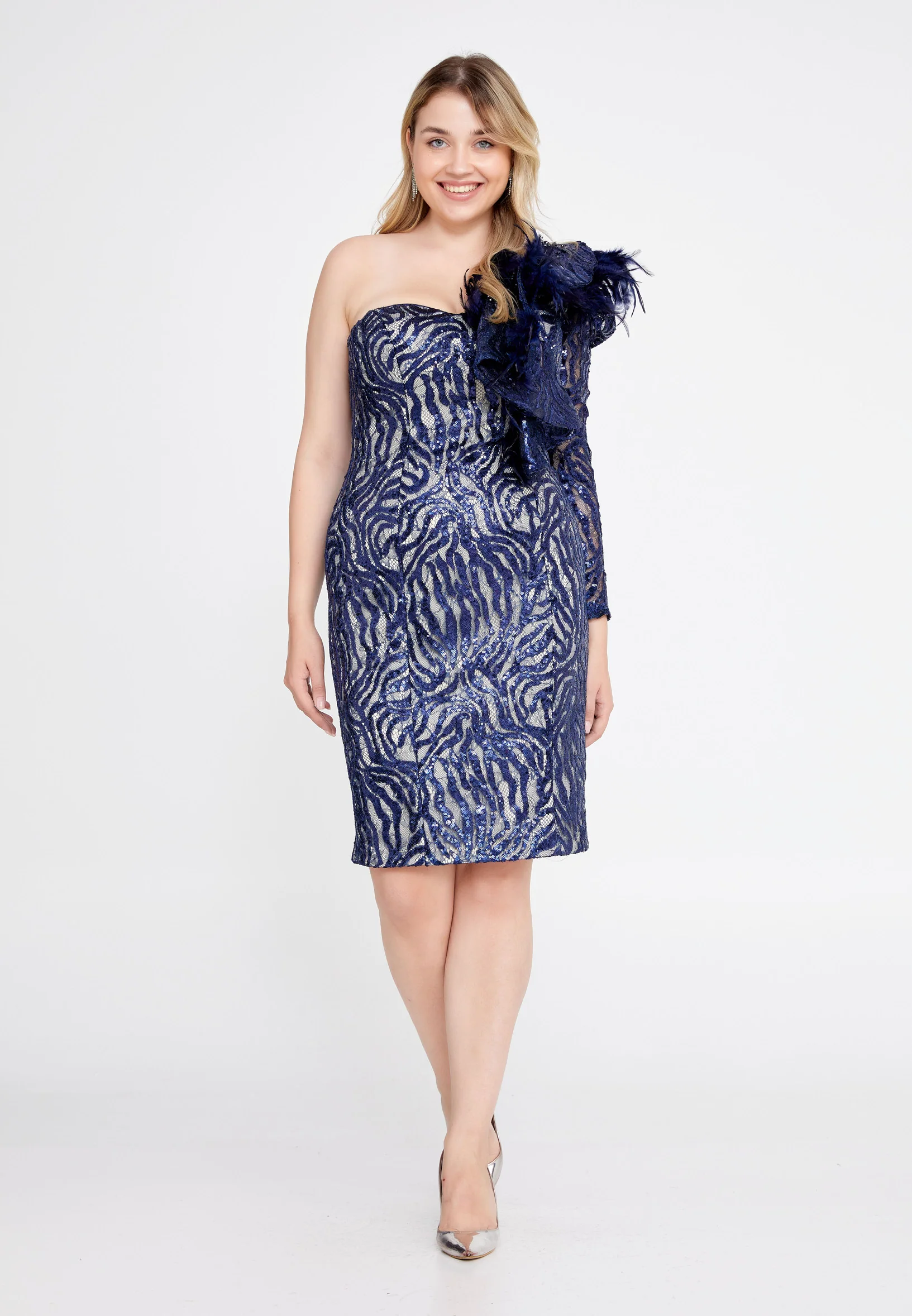 One Shoulder Mini Sequin Column Plus Size Cocktail Dress pau4128-1 - Image 9