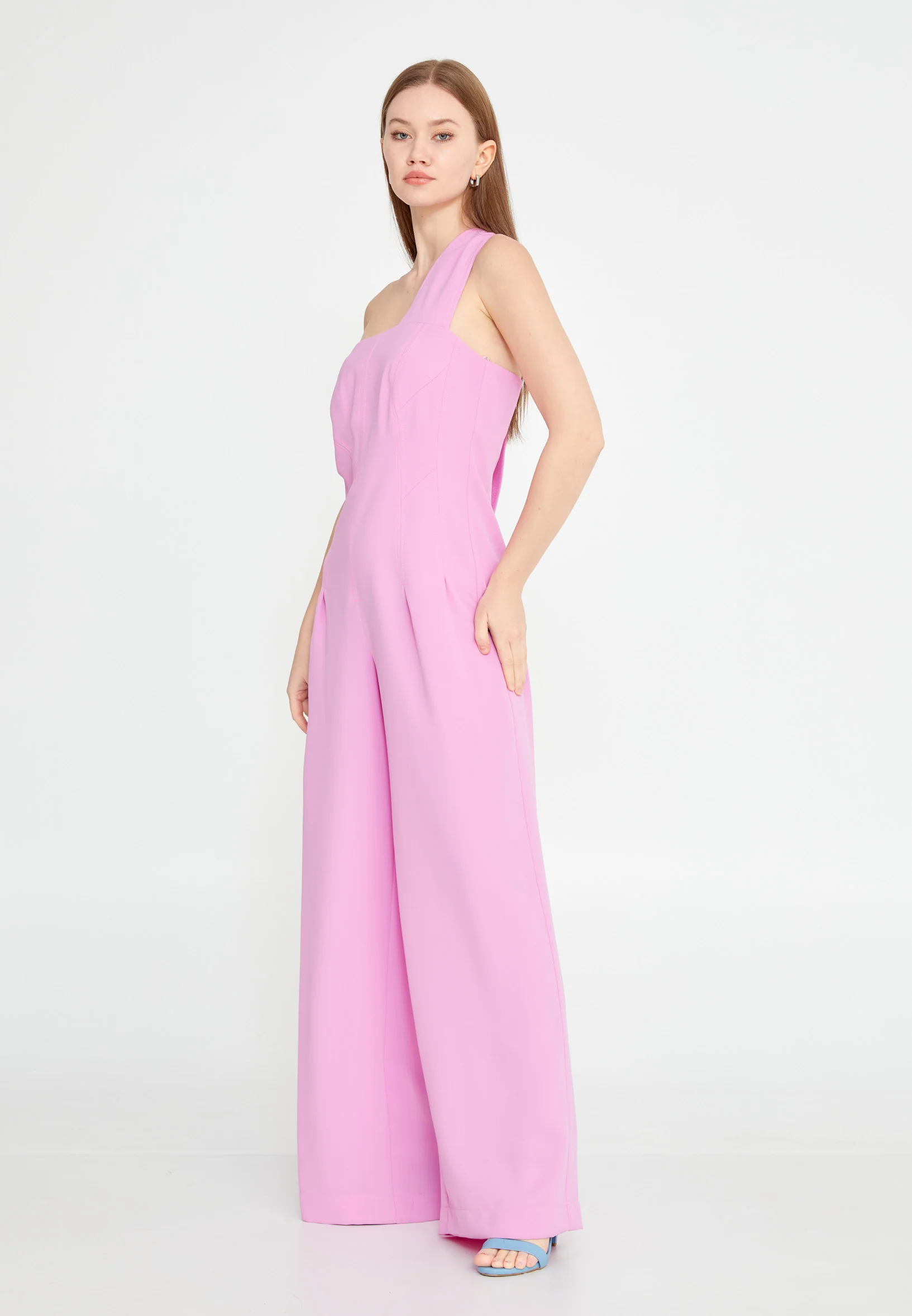 One Shoulder Solid Color Regular Fit Regular Casual Jumpsuit kmy24y22402 - Image 11