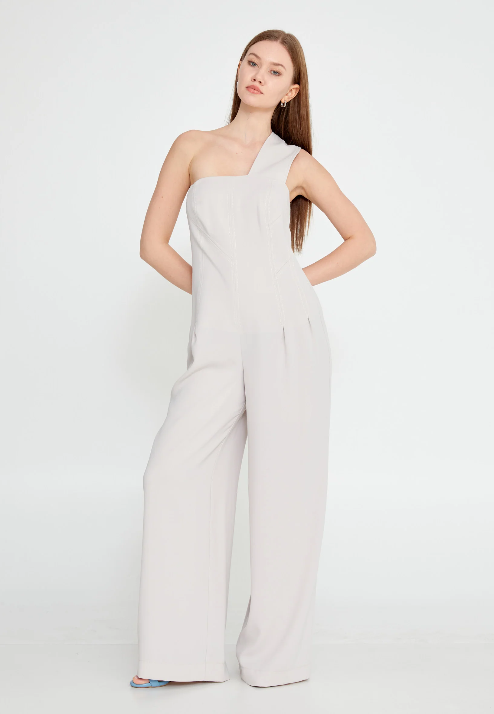 One Shoulder Solid Color Regular Fit Regular Casual Jumpsuit kmy24y22402 - Image 5
