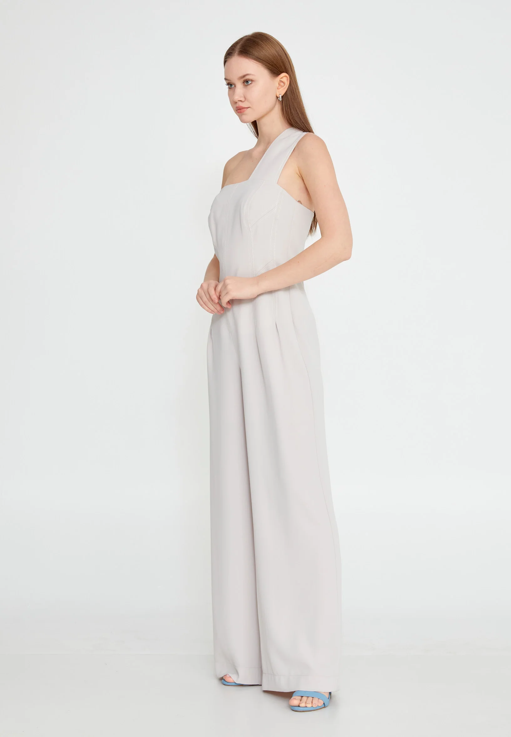 One Shoulder Solid Color Regular Fit Regular Casual Jumpsuit kmy24y22402 - Image 7