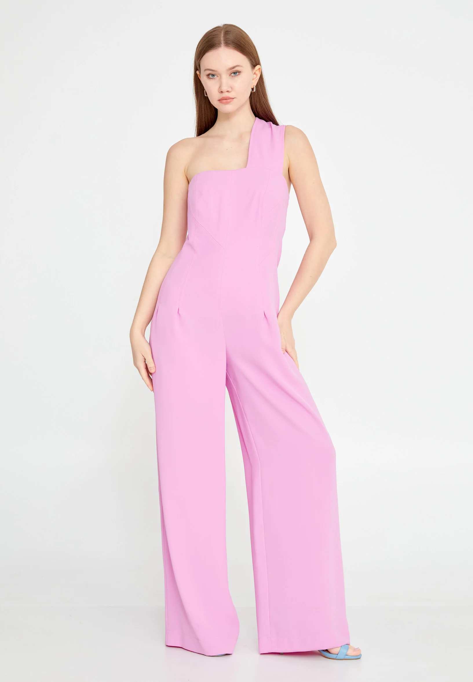 One Shoulder Solid Color Regular Fit Regular Casual Jumpsuit kmy24y22402 - Image 9