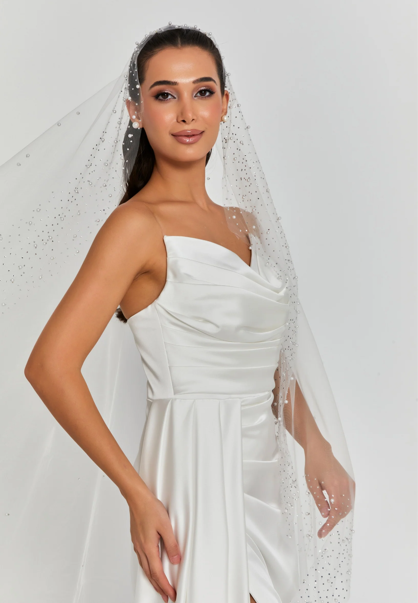 Pearl Single Tier Tulle Veil aba025 - Image 5