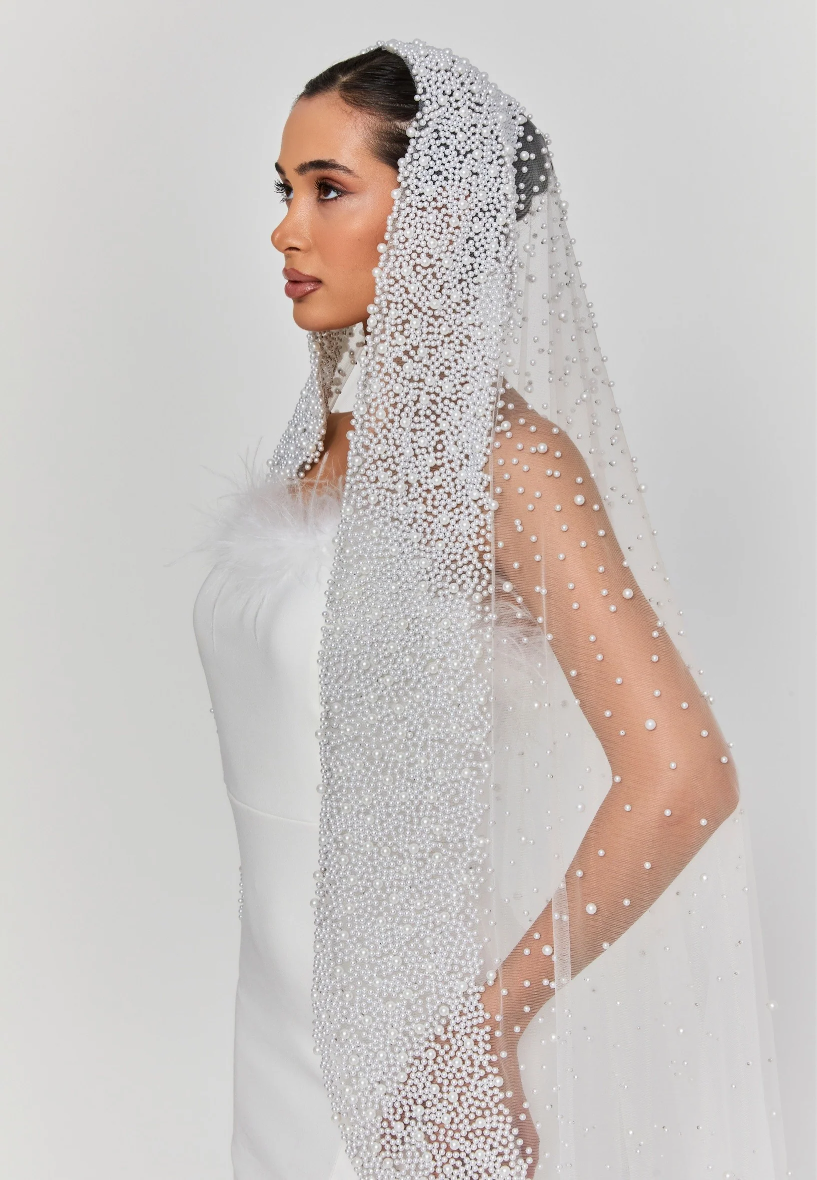 Pearl Single Tier Tulle Veil aba330 - Image 5
