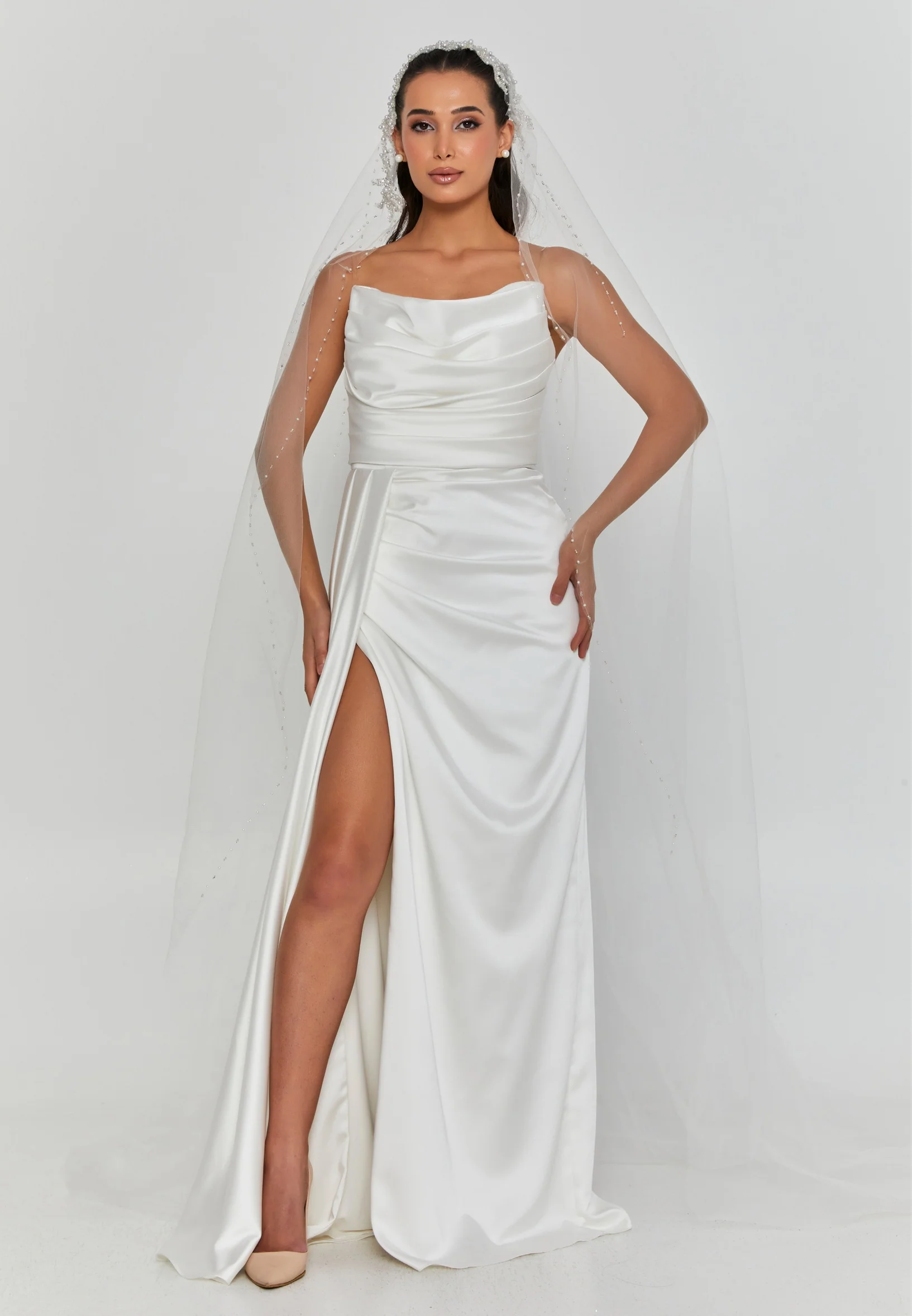 Pearl Single Tier Tulle Veil abaa01 (3 mt)