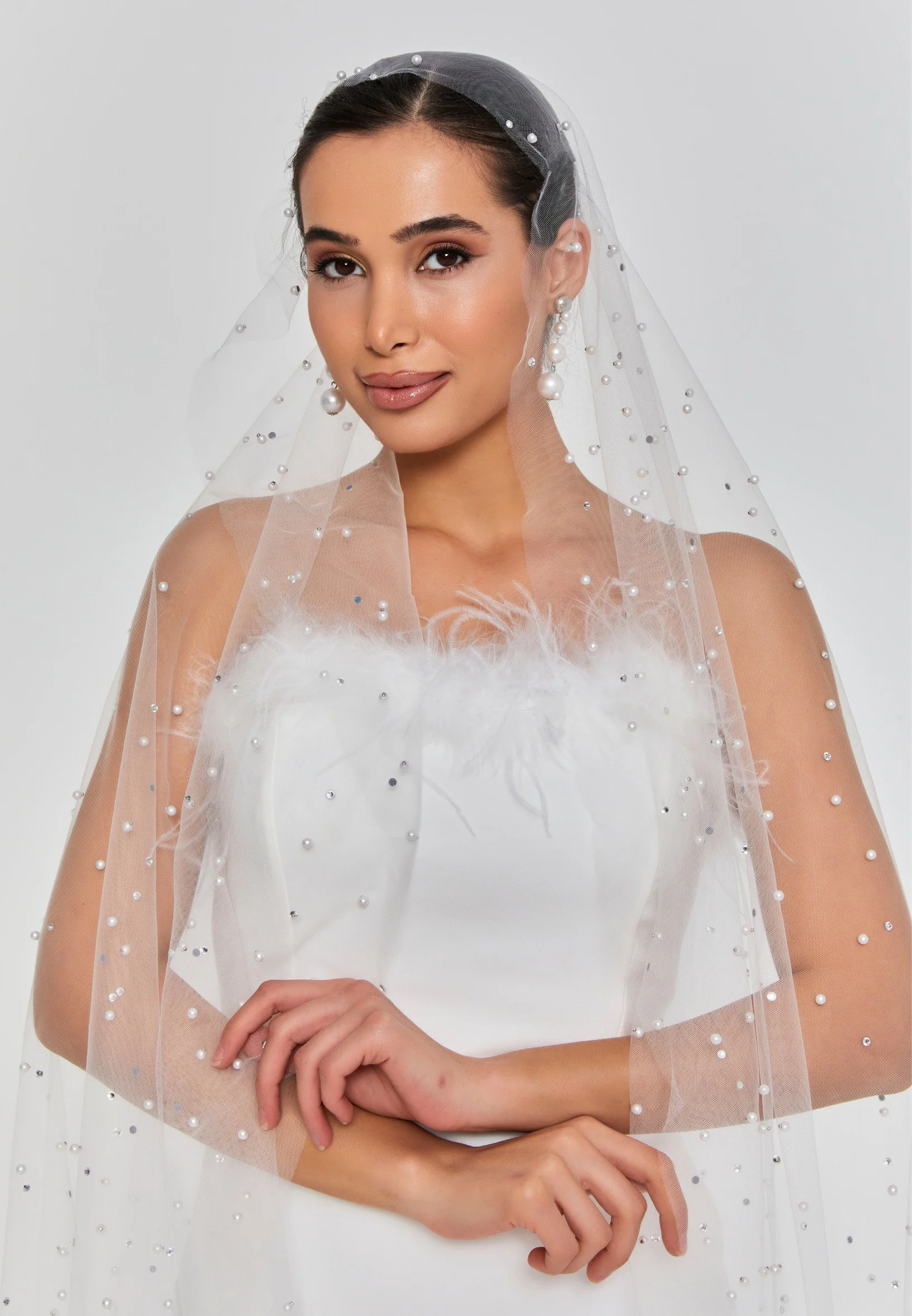 Pearl Single Tier Tulle Veil abaa1 - Image 4