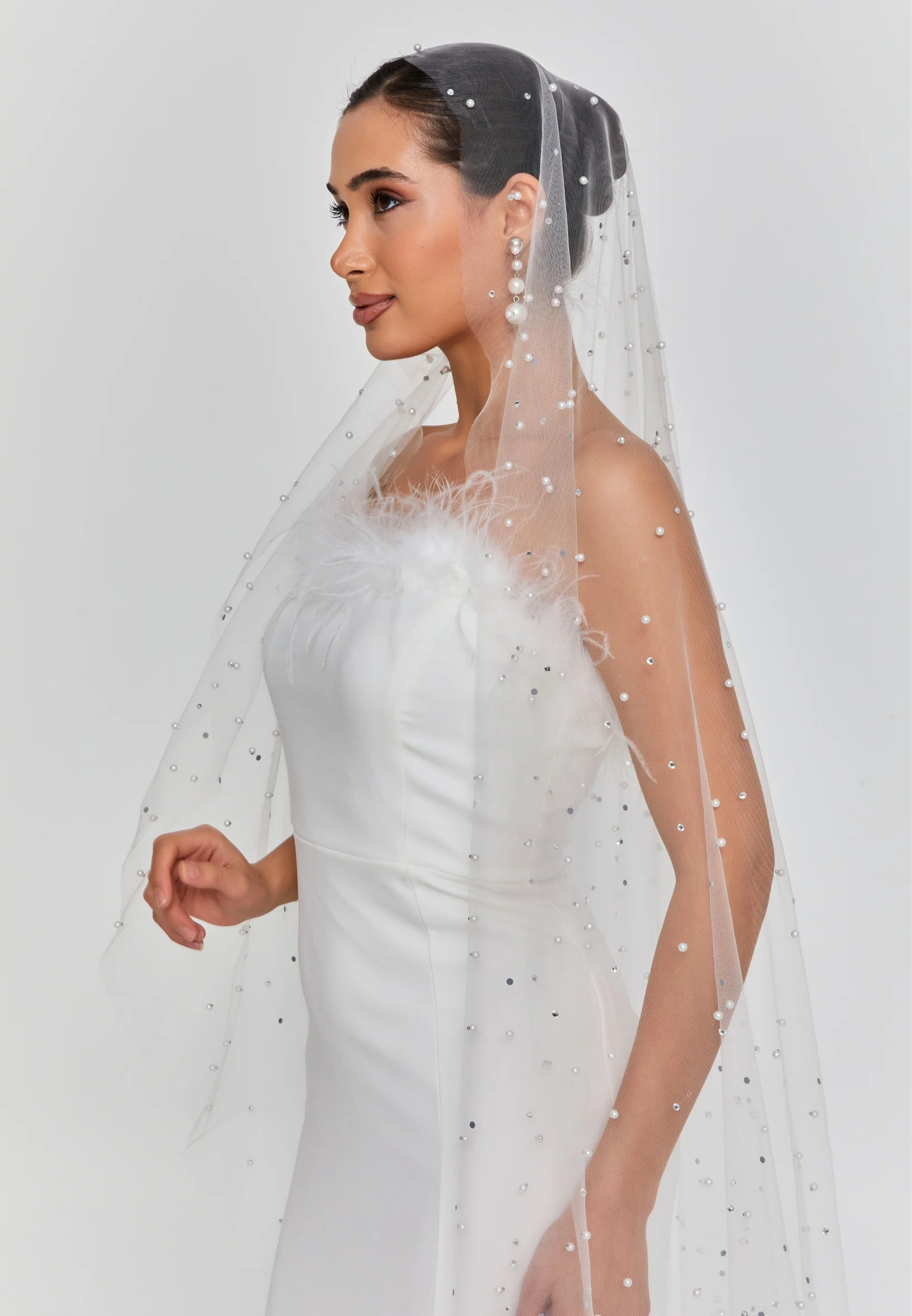 Pearl Single Tier Tulle Veil abaa1 - Image 5