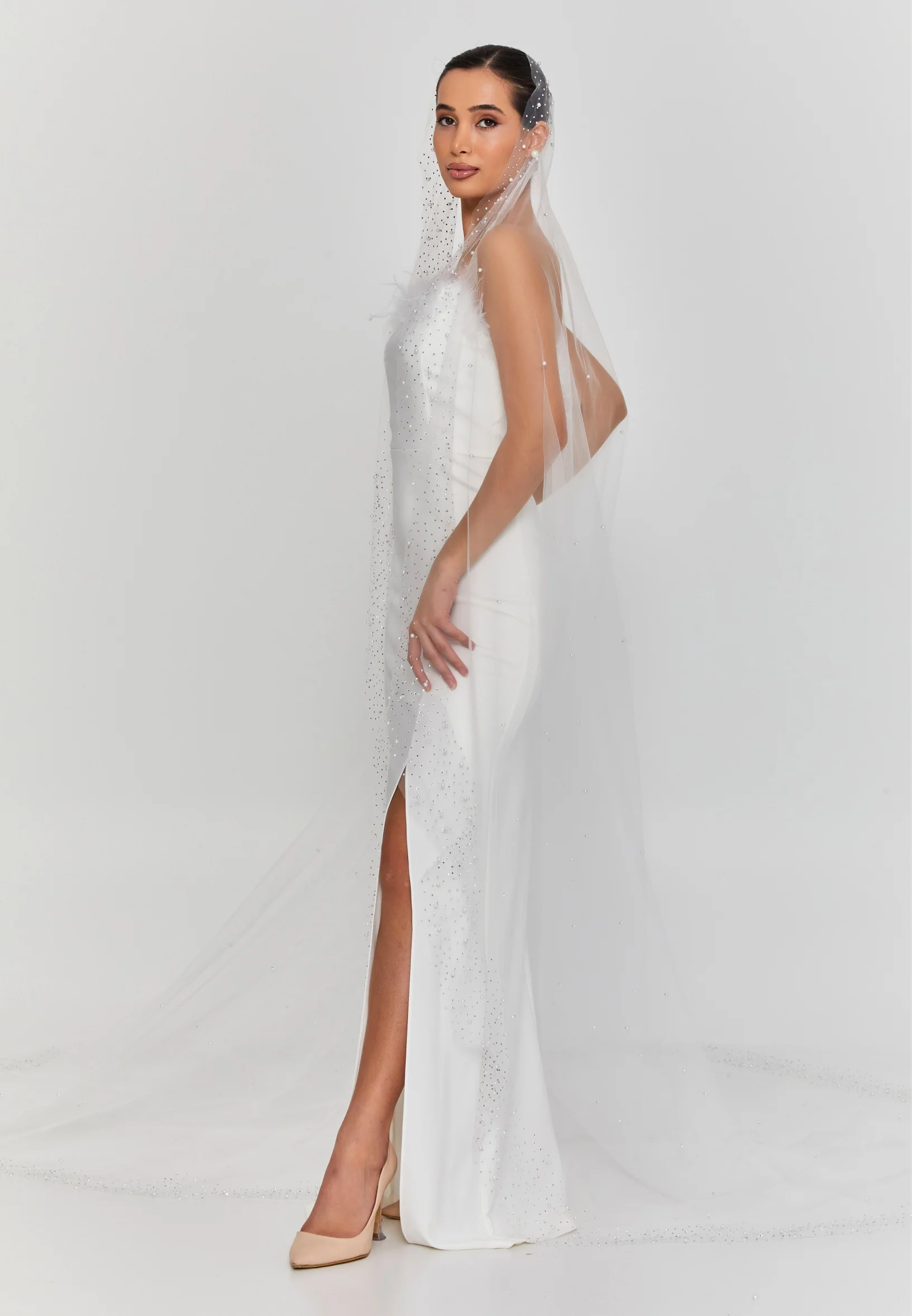 Pearl Single Tier Tulle Veil abaa6 - Image 3