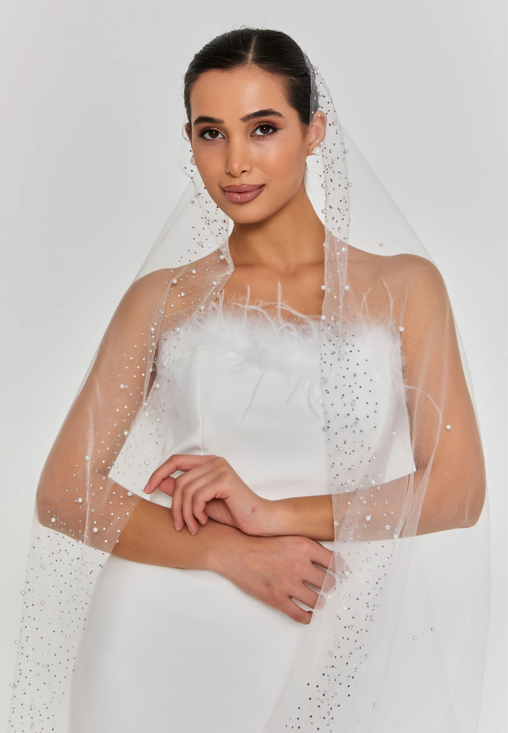 Pearl Single Tier Tulle Veil abaa6 - Image 4
