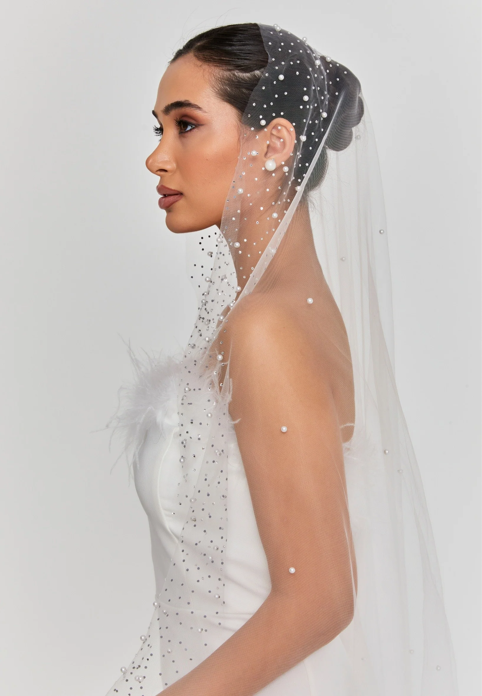 Pearl Single Tier Tulle Veil abaa6 - Image 5