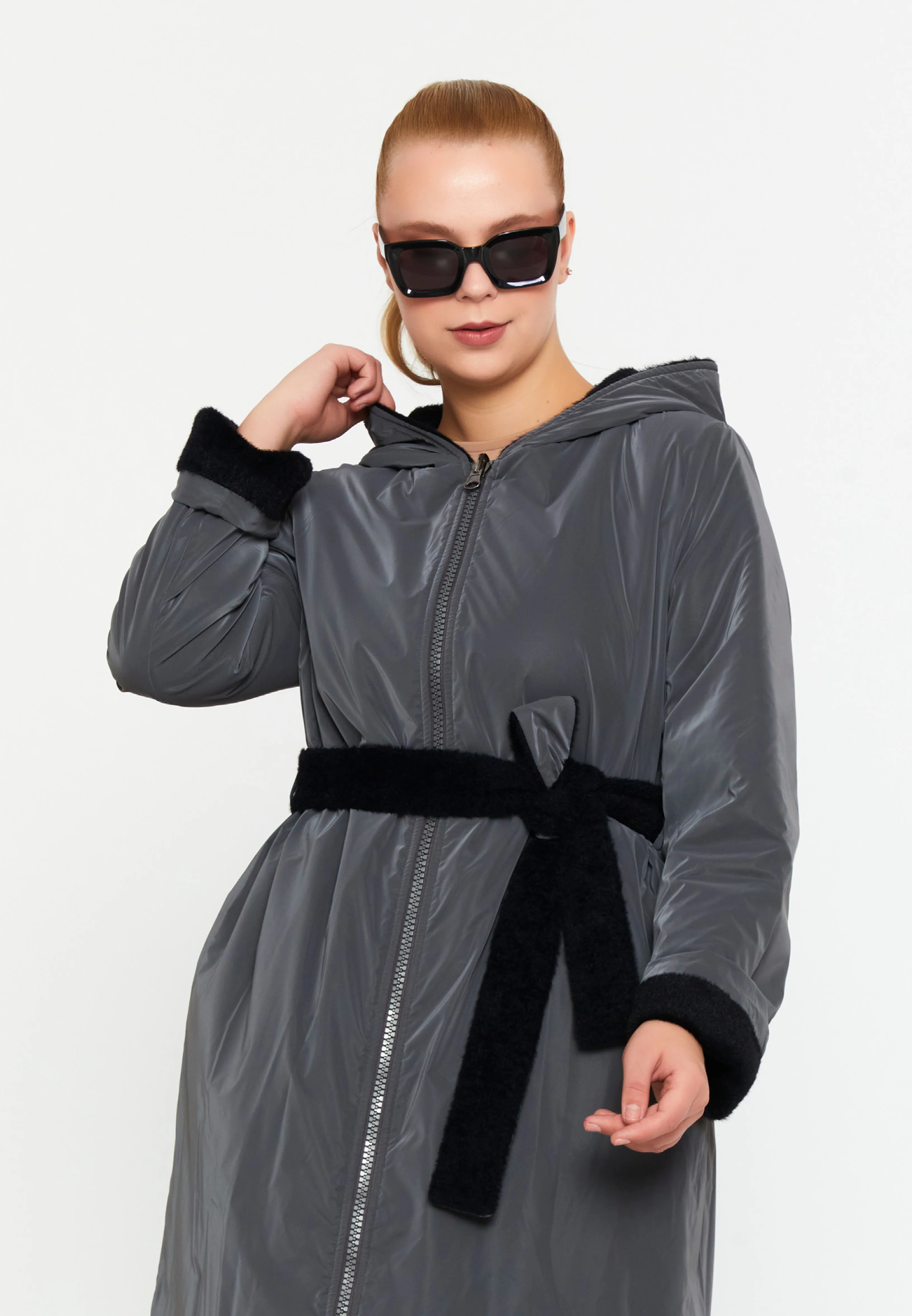 Polyester Solid Color Plus Size Coat cln2498 - Image 4