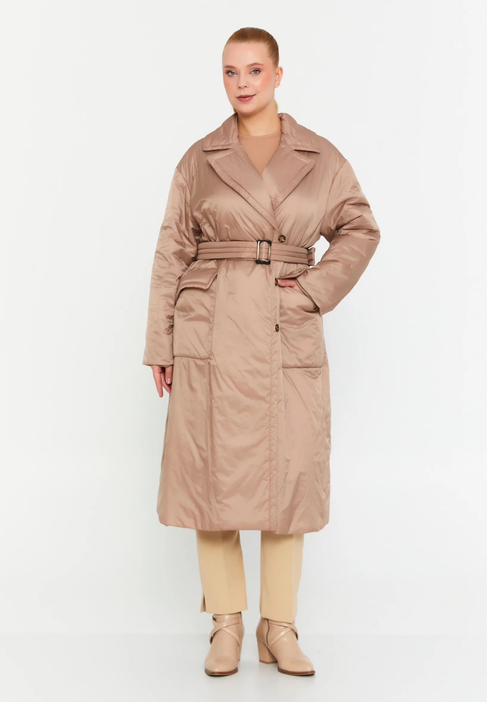 Polyester Solid Color Plus Size Coat mml0457-b - Image 13