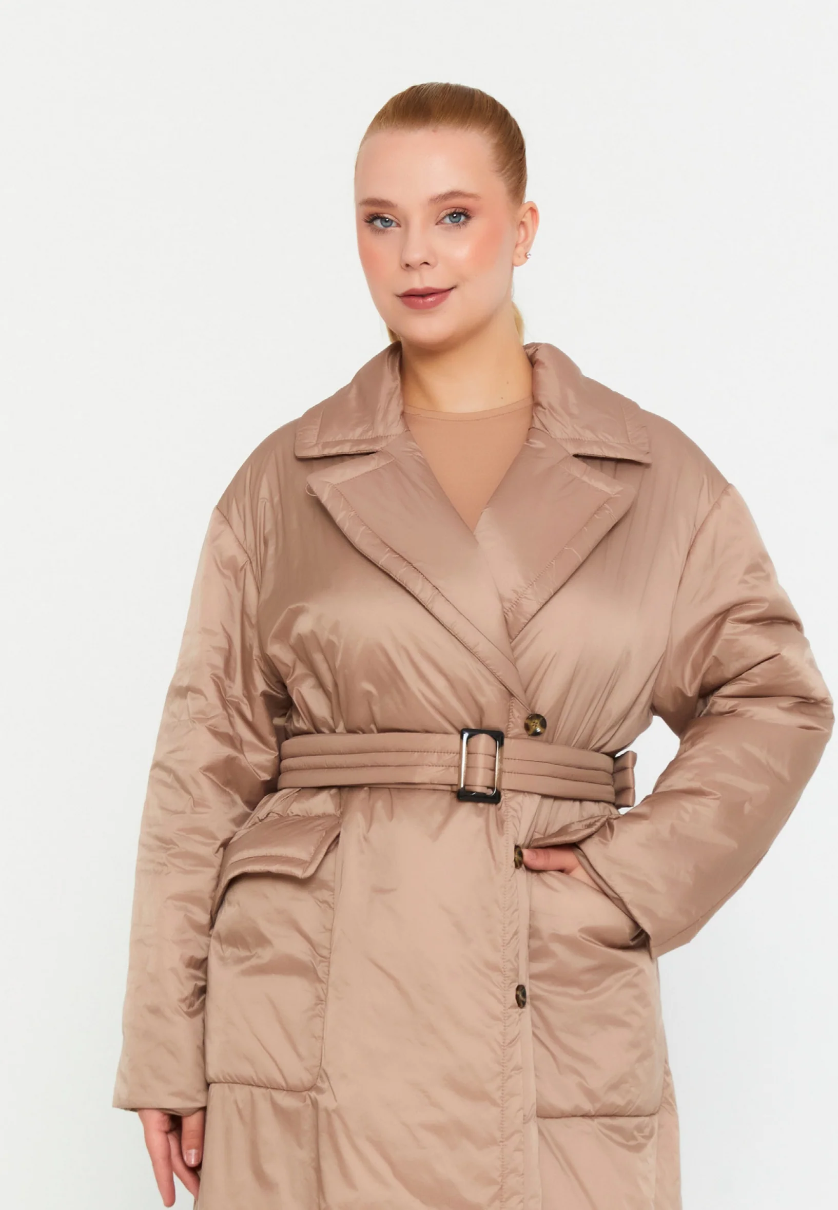 Polyester Solid Color Plus Size Coat mml0457-b - Image 16
