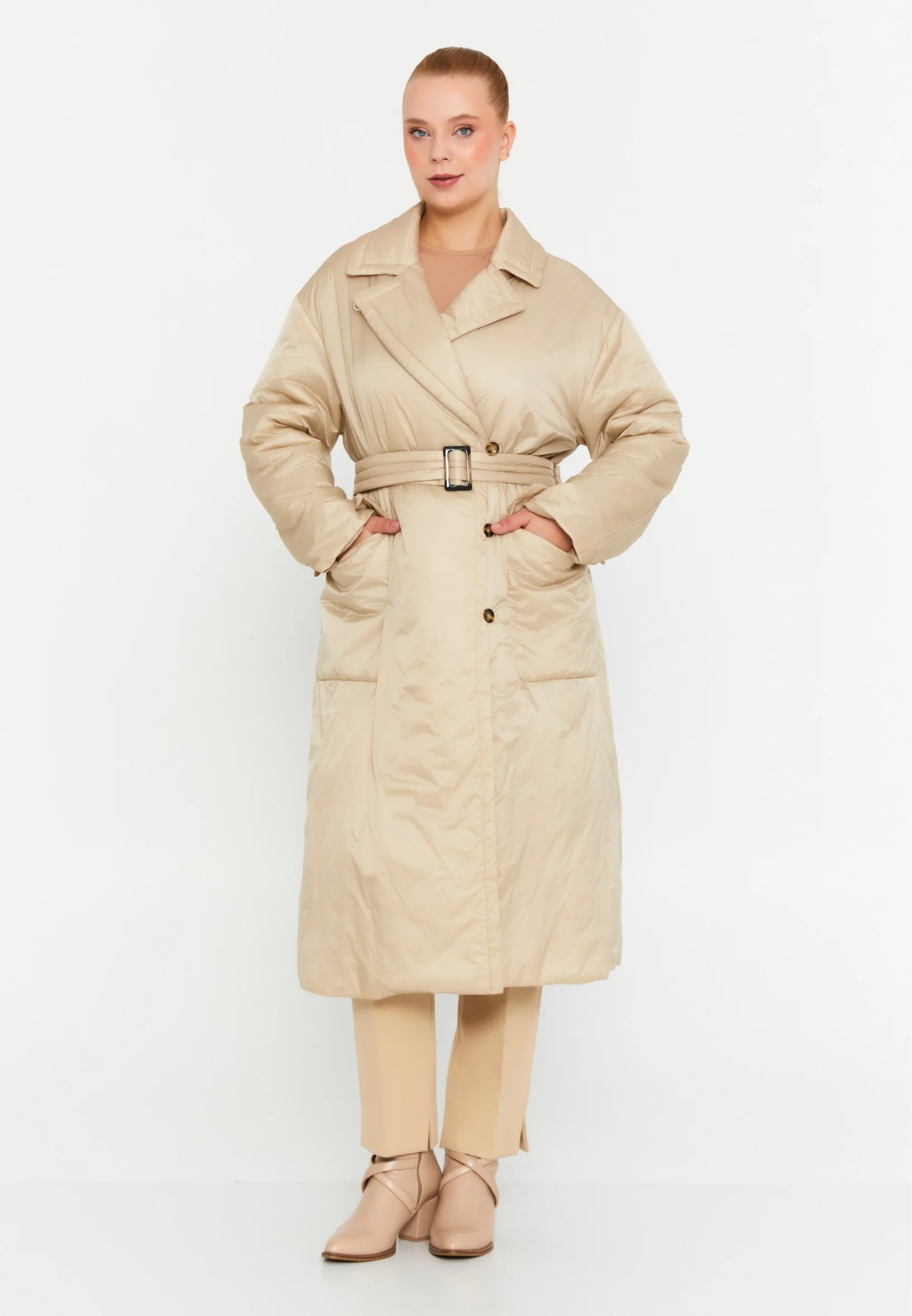 Polyester Solid Color Plus Size Coat mml0457-b - Image 21
