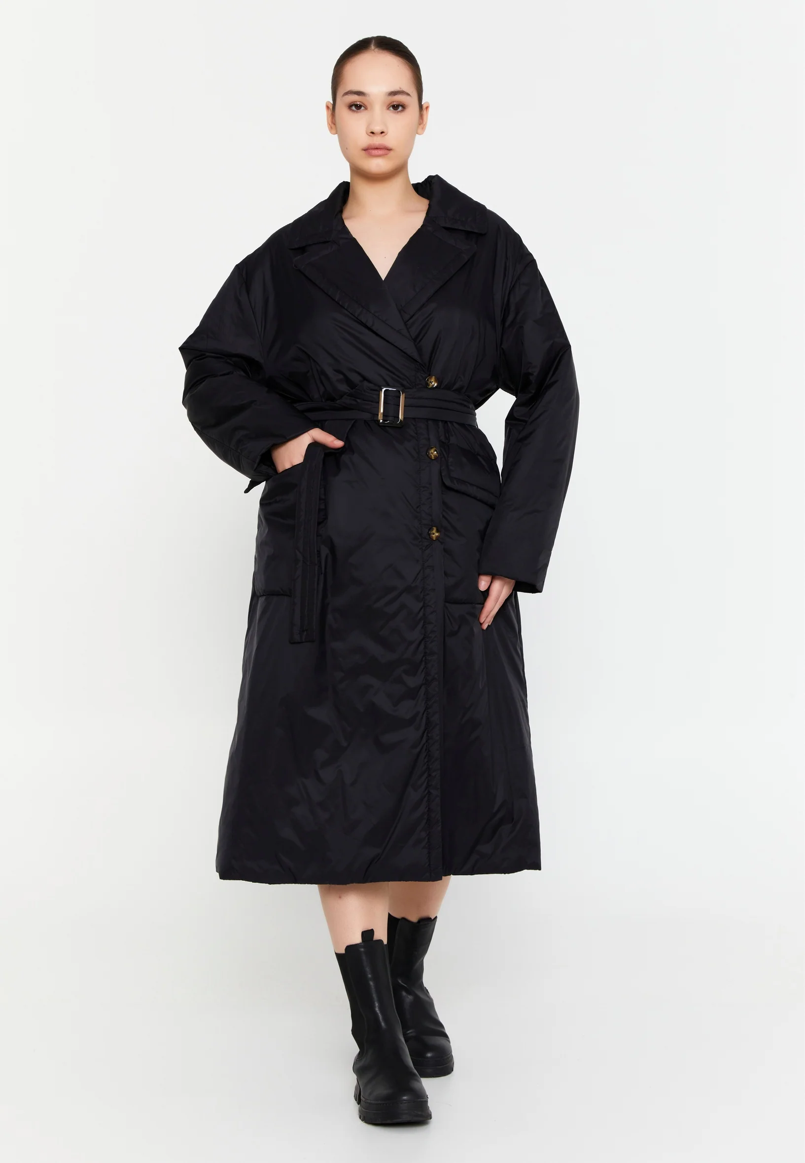 Polyester Solid Color Plus Size Coat mml0457-b - Image 5