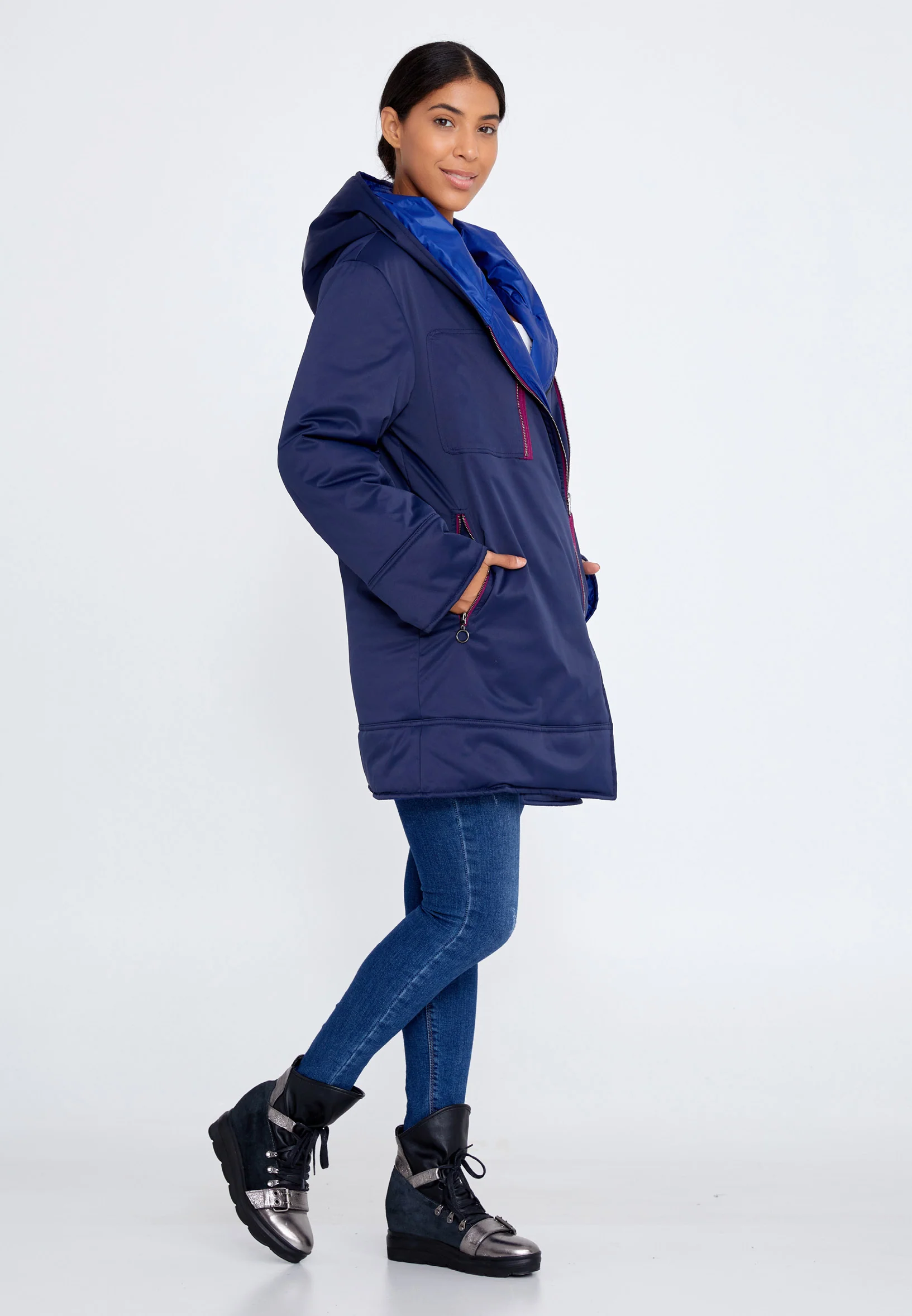 Polyester Solid Color Regular Coat huk6309 - Image 3