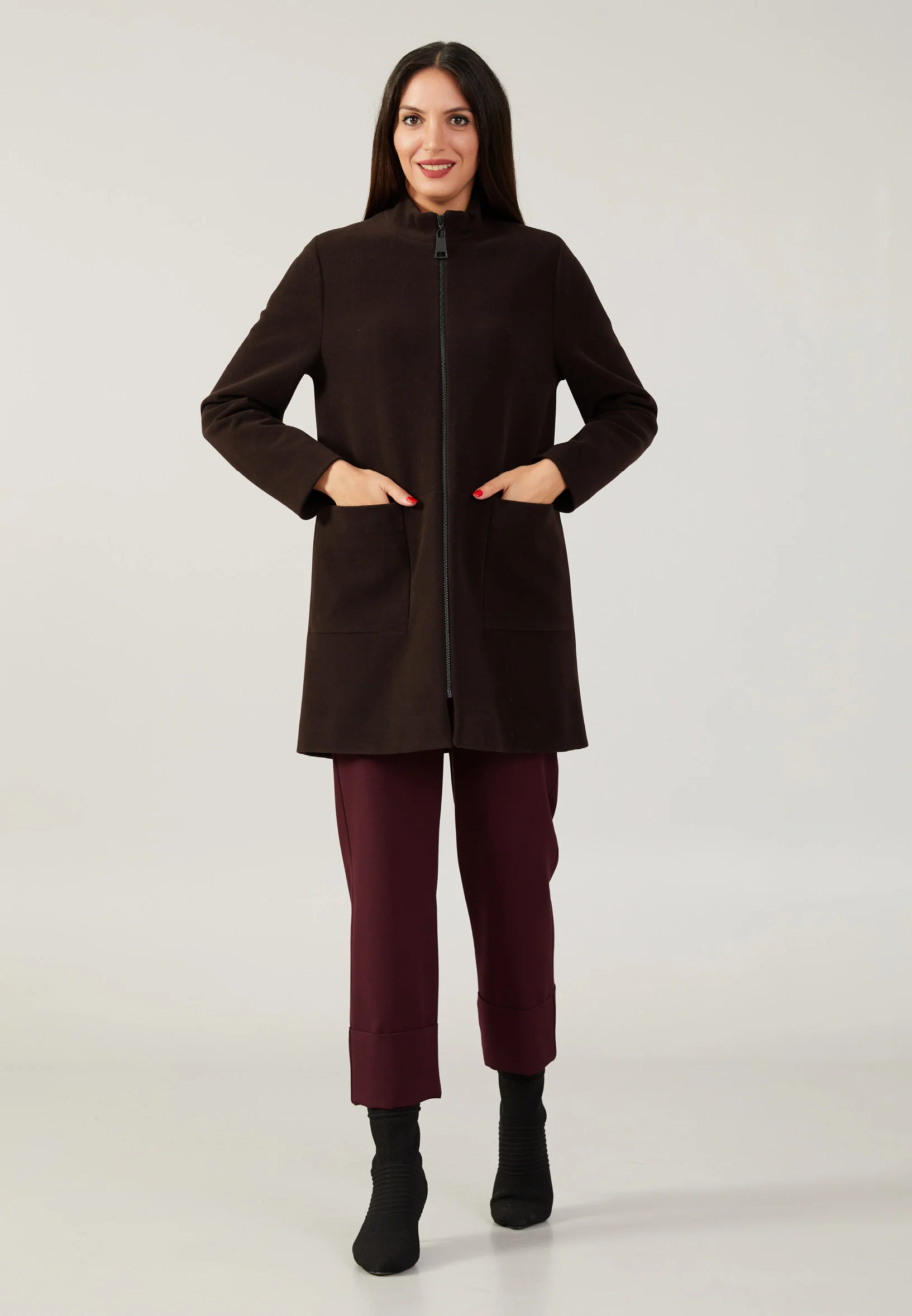 Polyester Solid Color Regular Coat qml6550 - Image 2