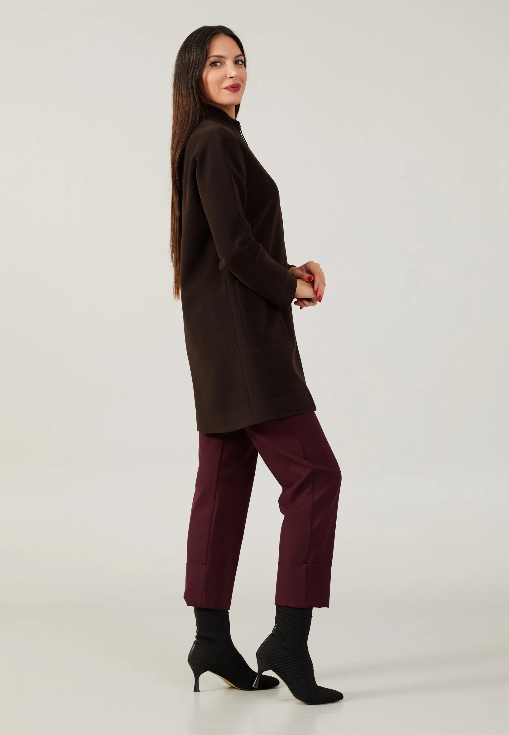 Polyester Solid Color Regular Coat qml6550 - Image 3