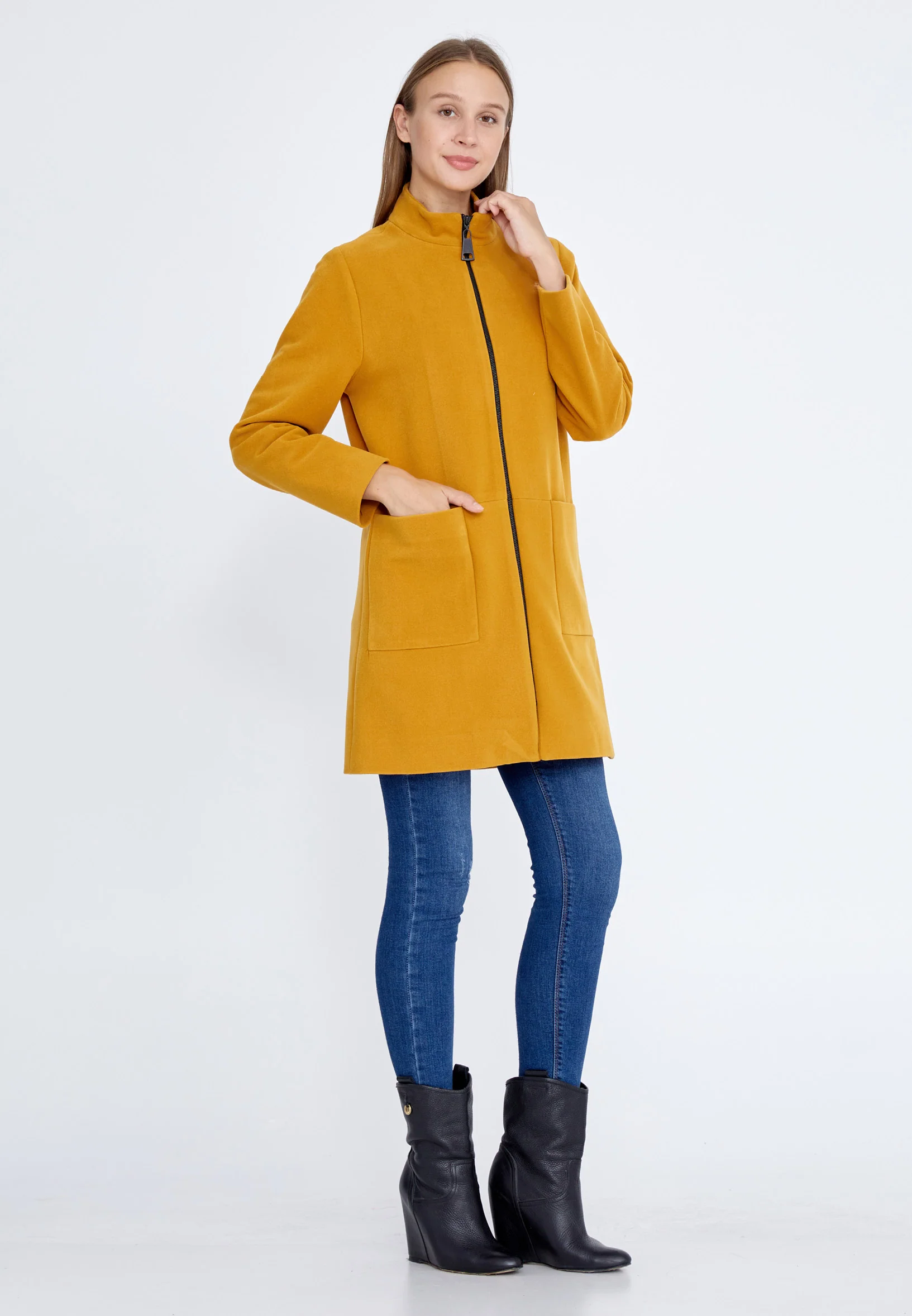 Polyester Solid Color Regular Coat qml6550 - Image 7