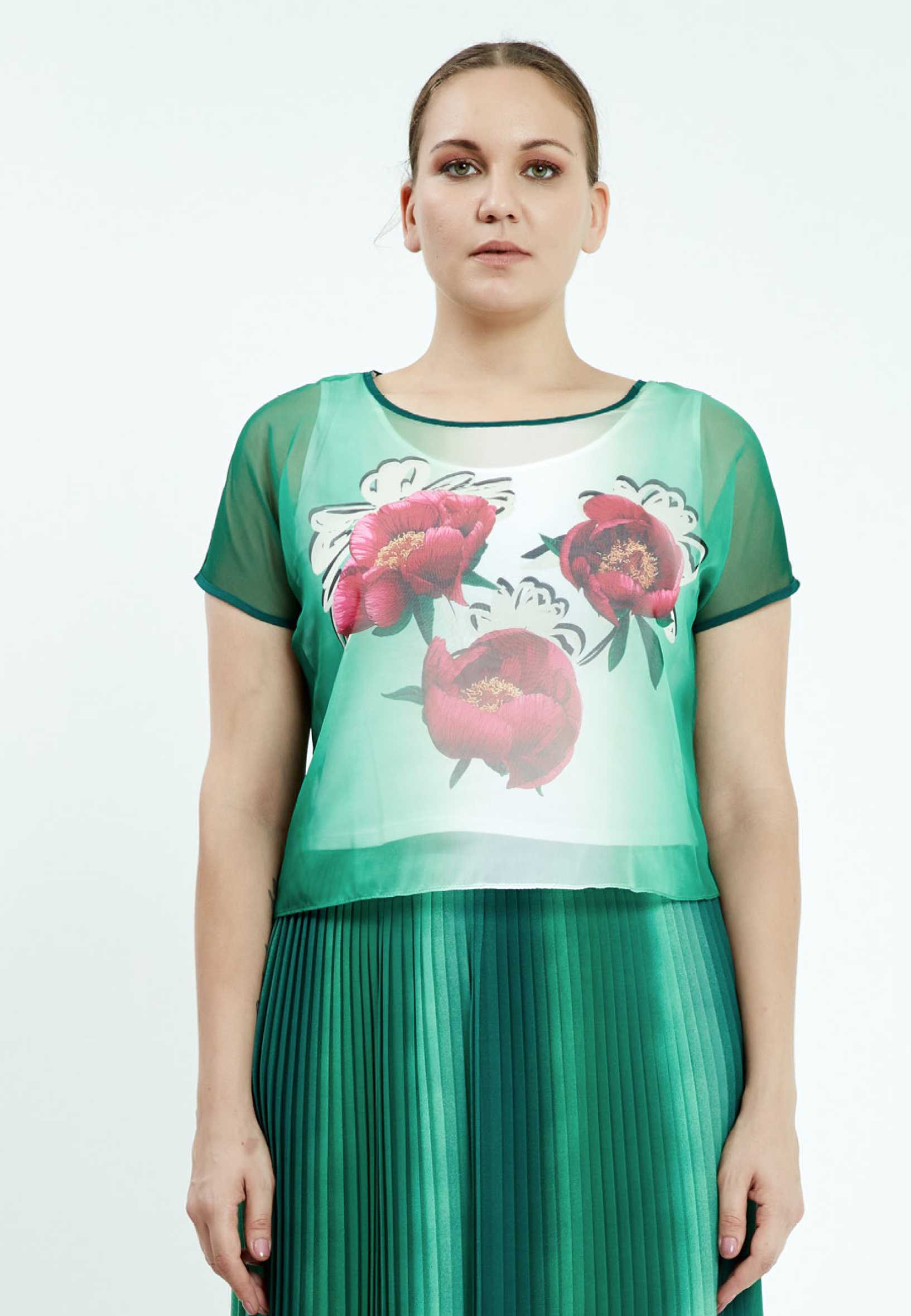 Short Sleeve Chiffon Floral Plus Size Two-Piece Outfit ayb19y9087