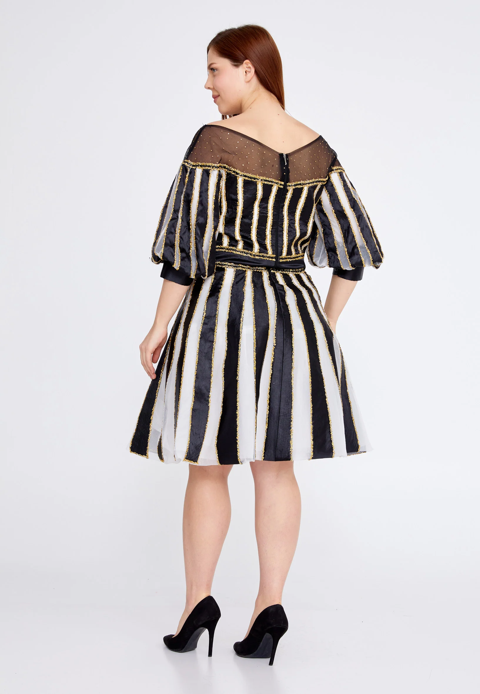 Short Sleeve Chiffon Striped Plus Size Two-Piece Outfit crm22sel0887-1 - Image 3