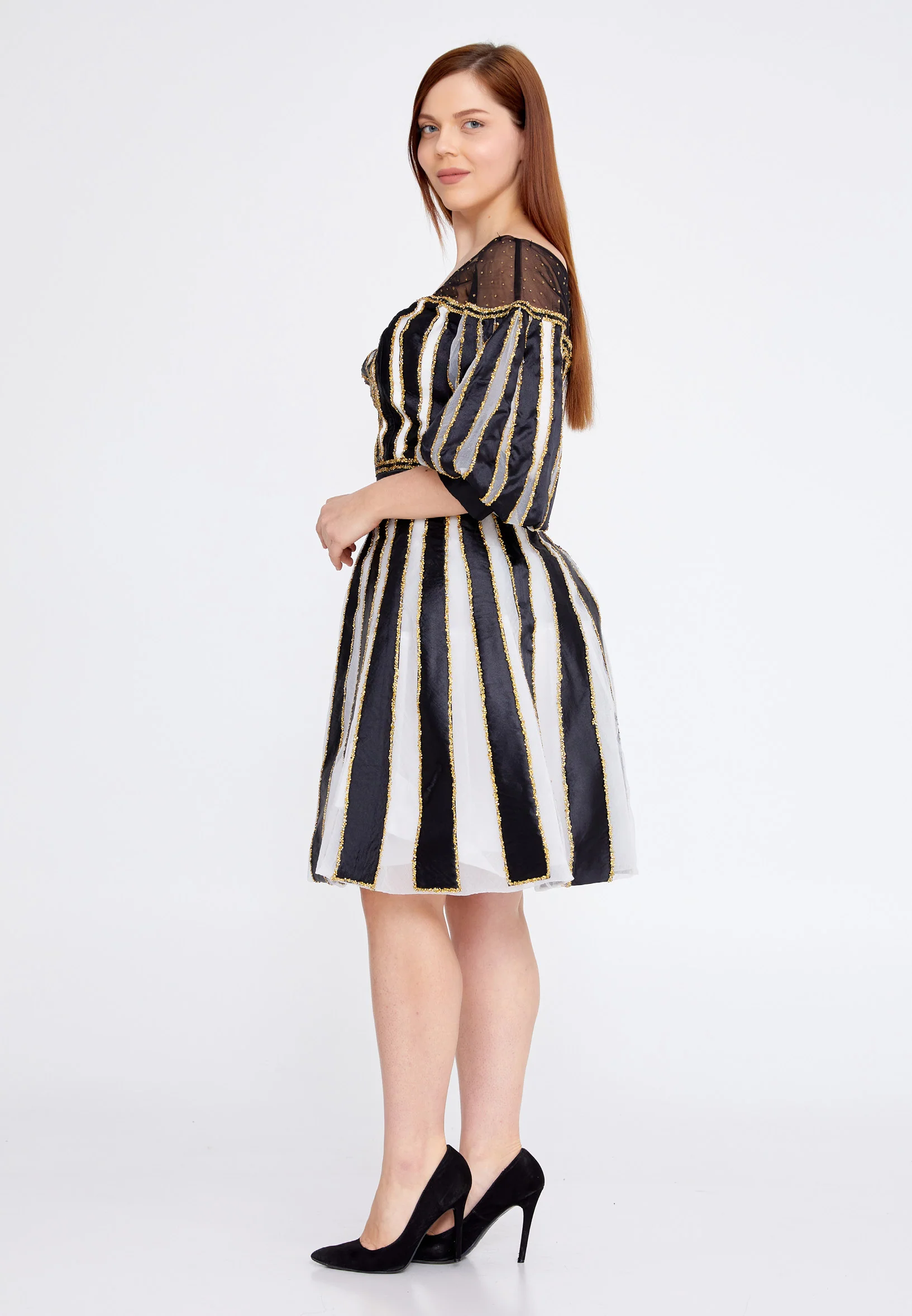 Short Sleeve Chiffon Striped Plus Size Two-Piece Outfit crm22sel0887-1 - Image 4