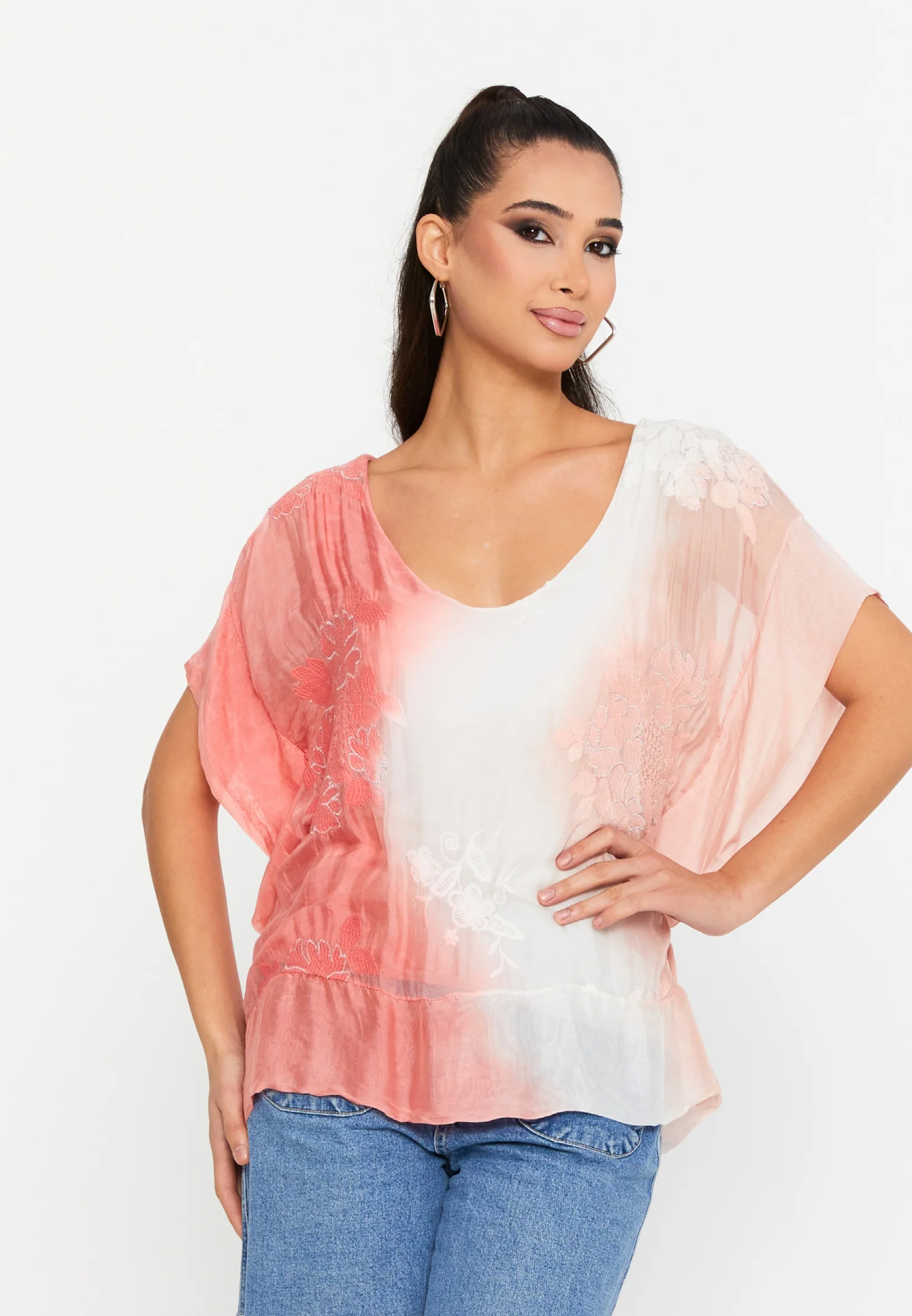 Short Sleeve Floral Regular Blouse cav46618 - Image 5