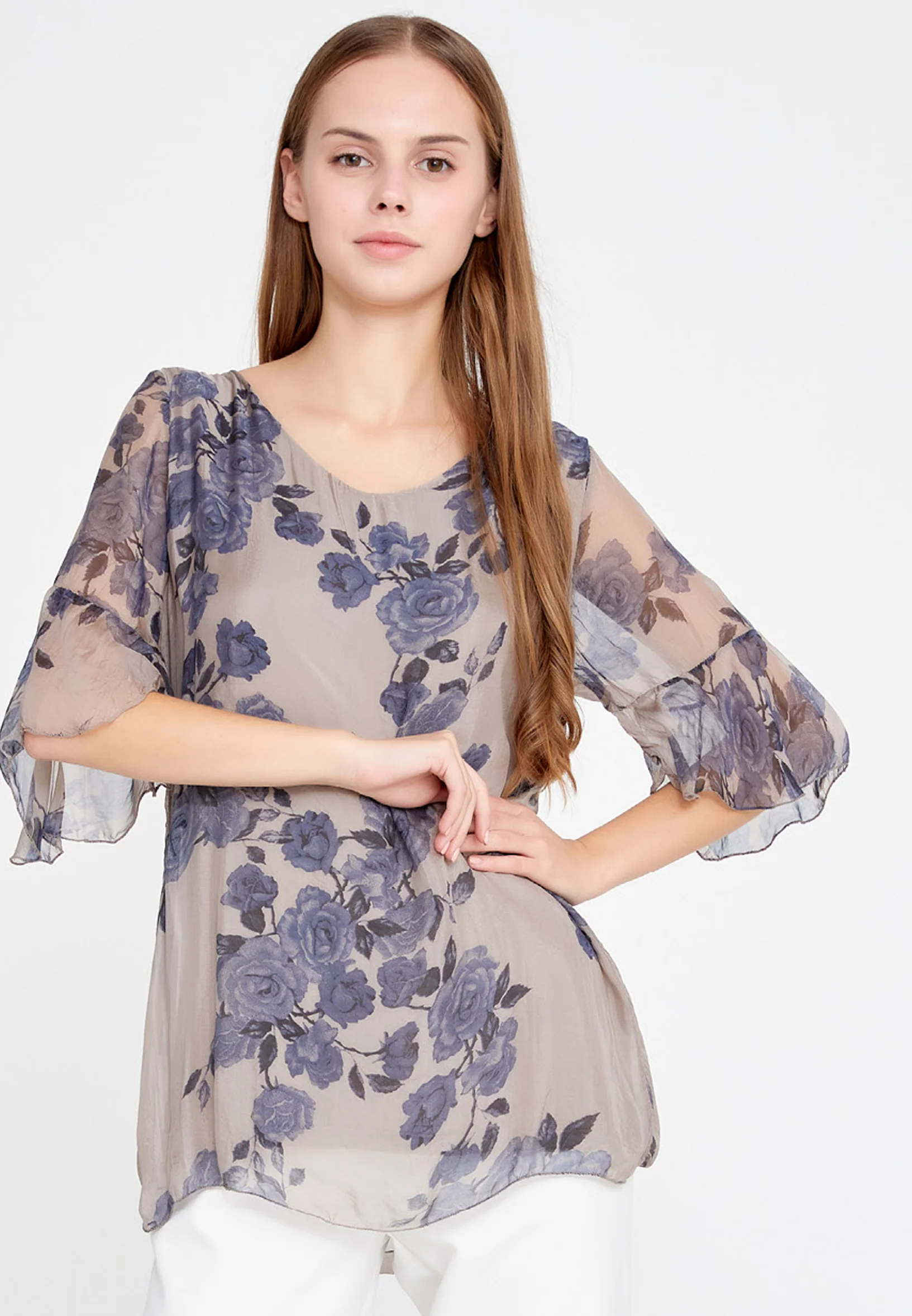 Short Sleeve Floral Regular Blouse esl5221