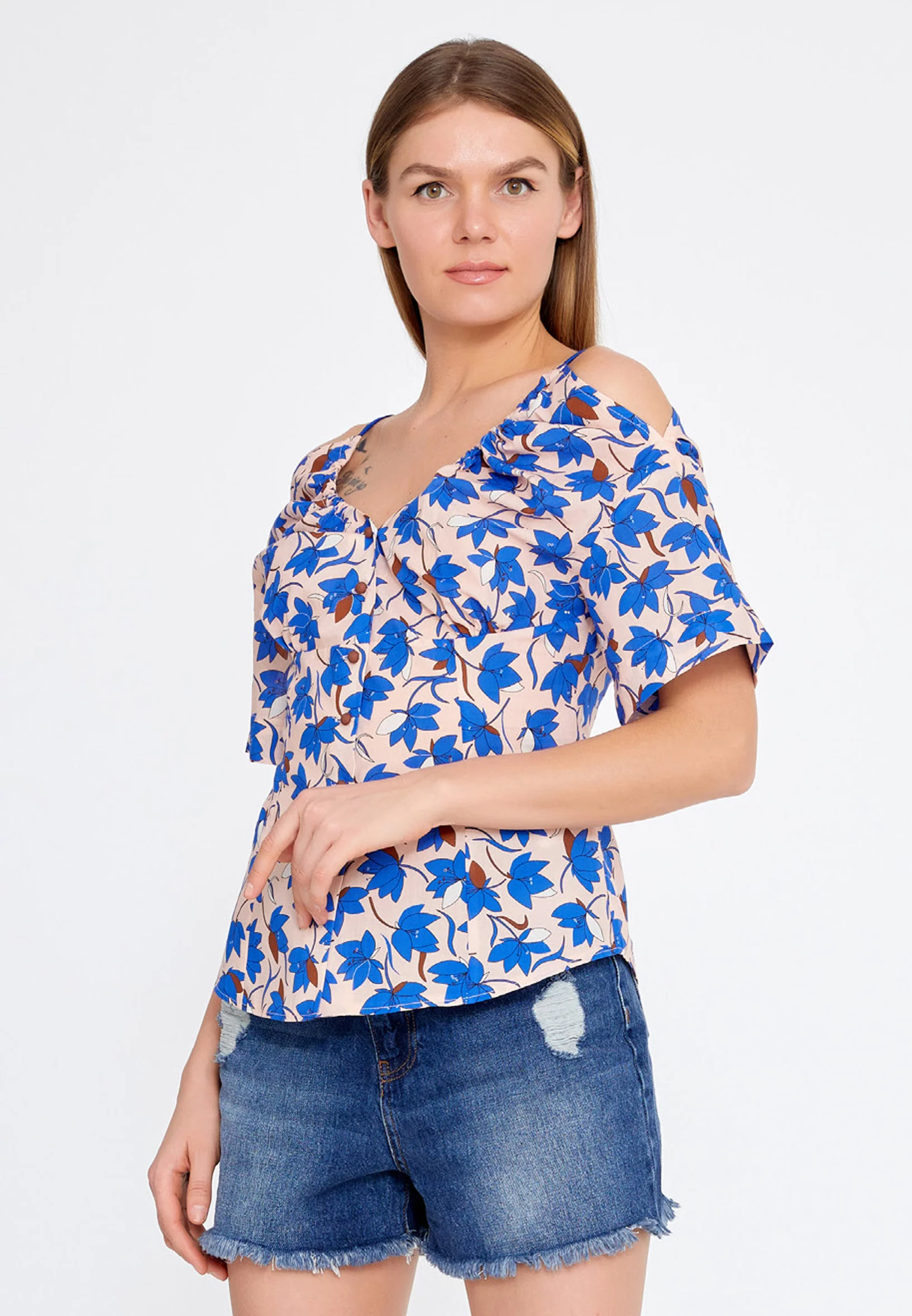 Short Sleeve Floral Regular Blouse kmy22s10937