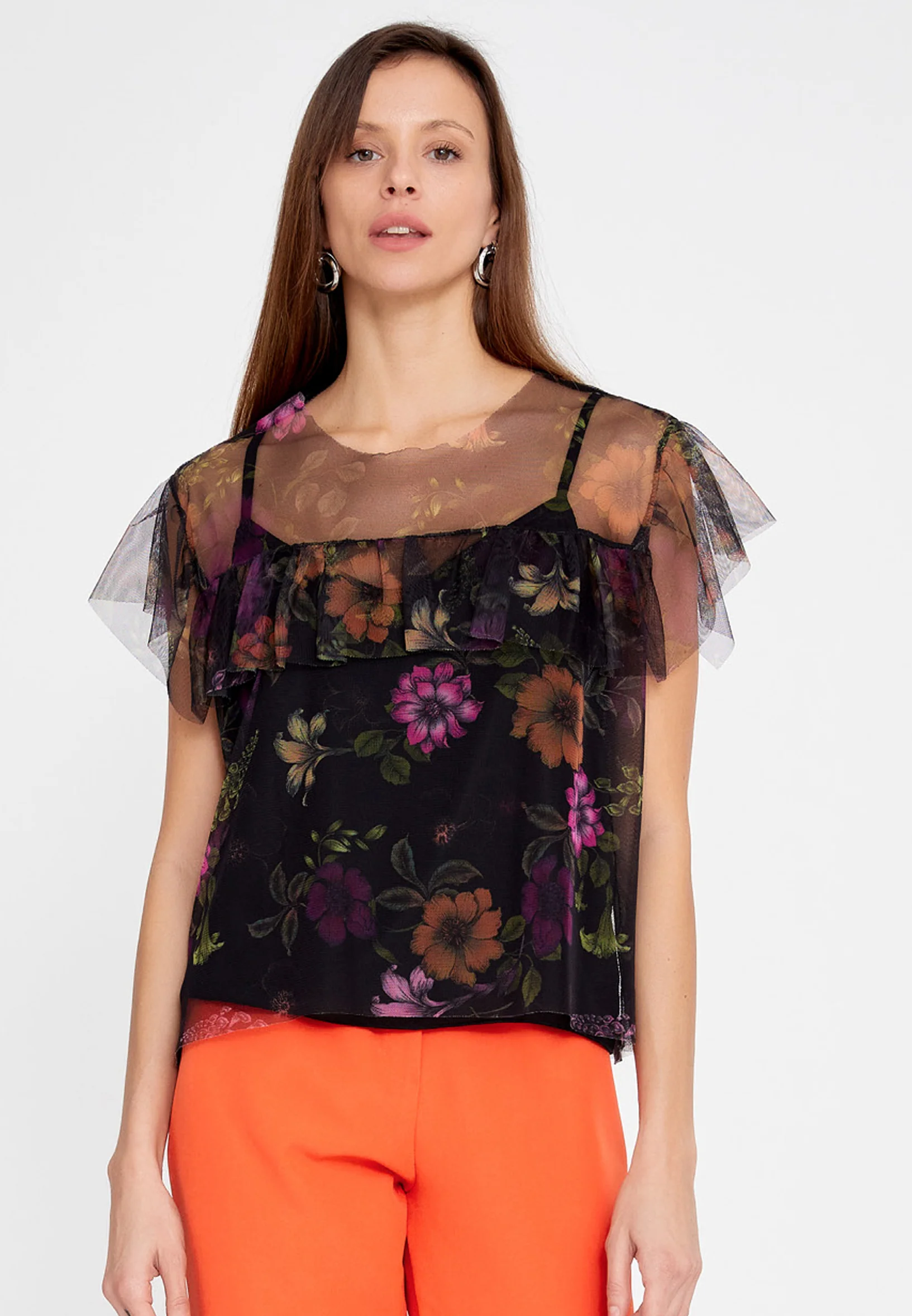 Short Sleeve Floral Regular Blouse rui195049