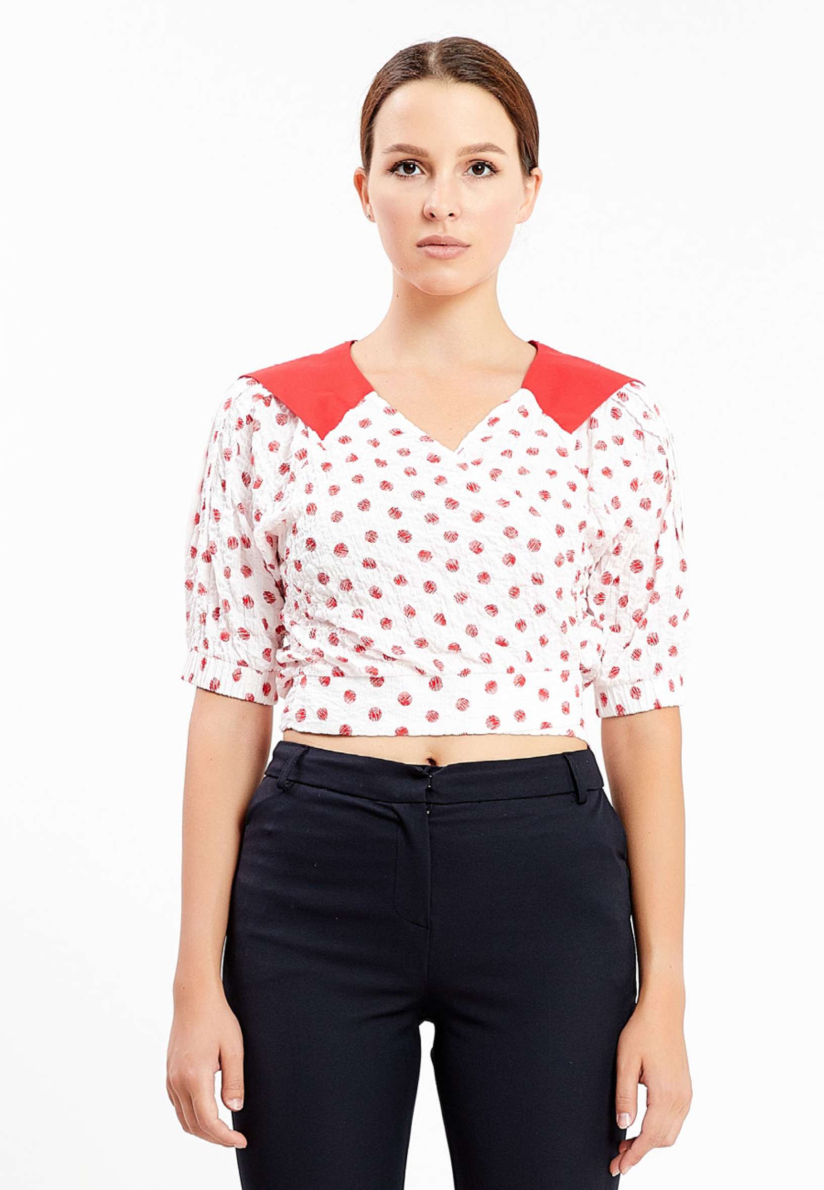 Short Sleeve Geometric Regular Blouse kmy10238 - Image 5