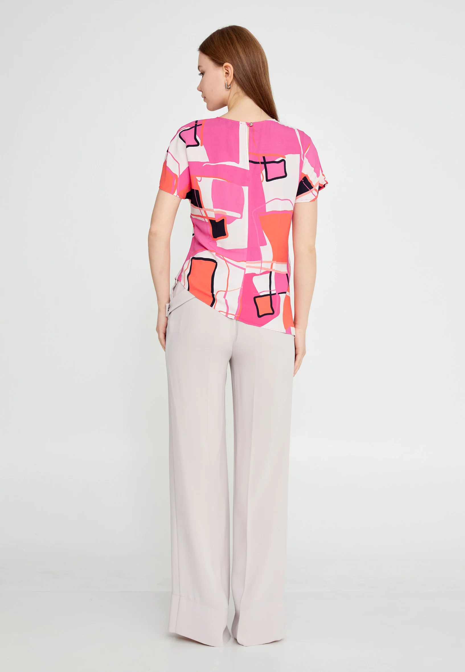 Short Sleeve Geometric Regular Blouse kmy24y10462 - Image 4