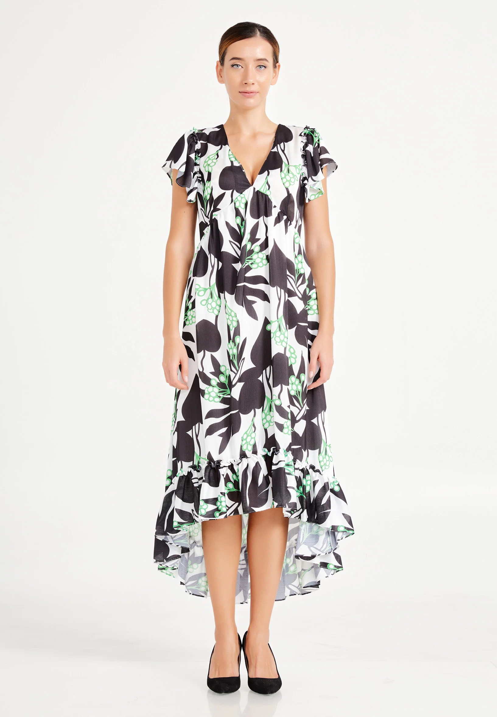 Short Sleeve High-Low Chiffon Column Regular Casual Dress ber20y5145