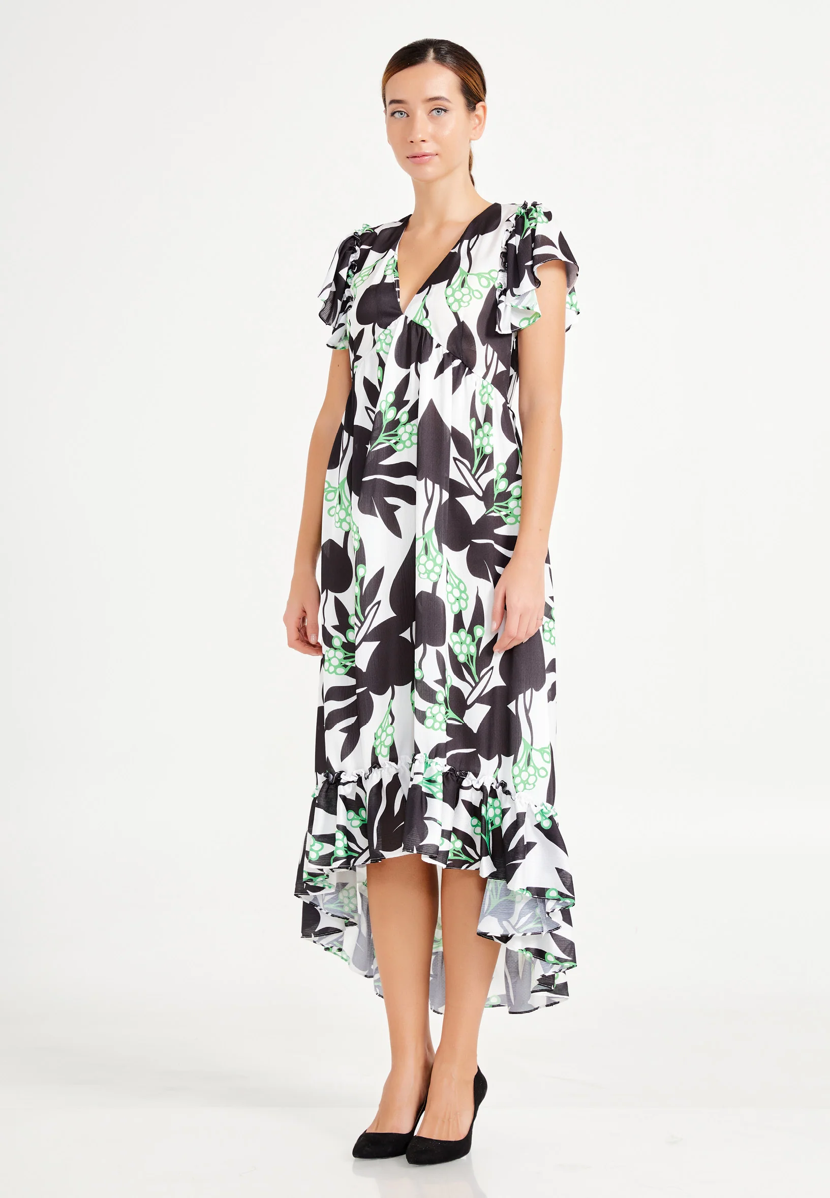 Short Sleeve High-Low Chiffon Column Regular Casual Dress ber20y5145 - Image 3