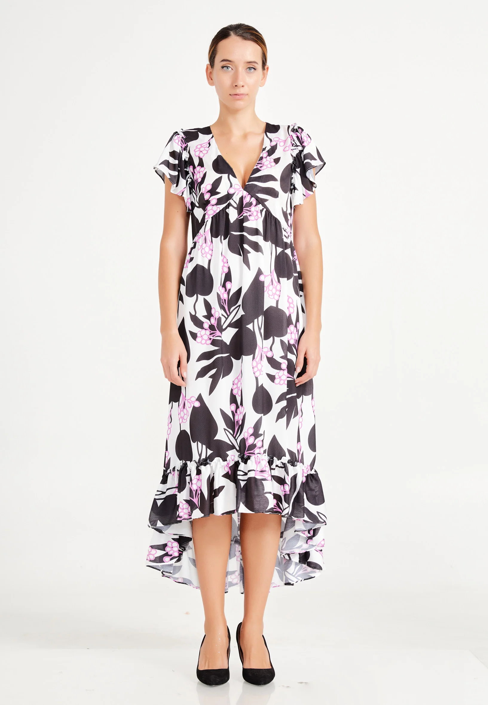 Short Sleeve High-Low Chiffon Column Regular Casual Dress ber20y5145 - Image 9