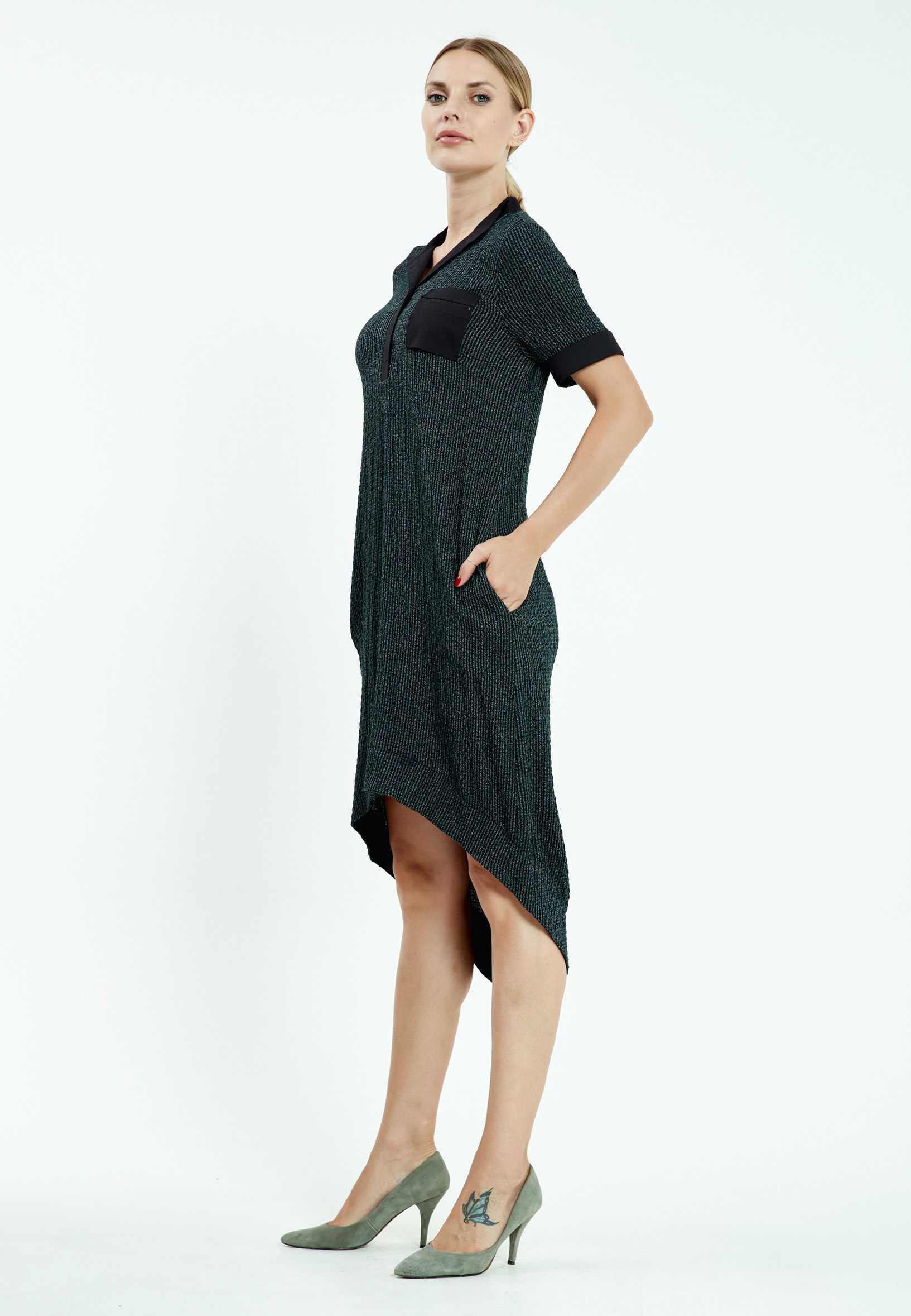 Short Sleeve High-Low Crepe Column Regular Casual Dress mis18260 - Image 3