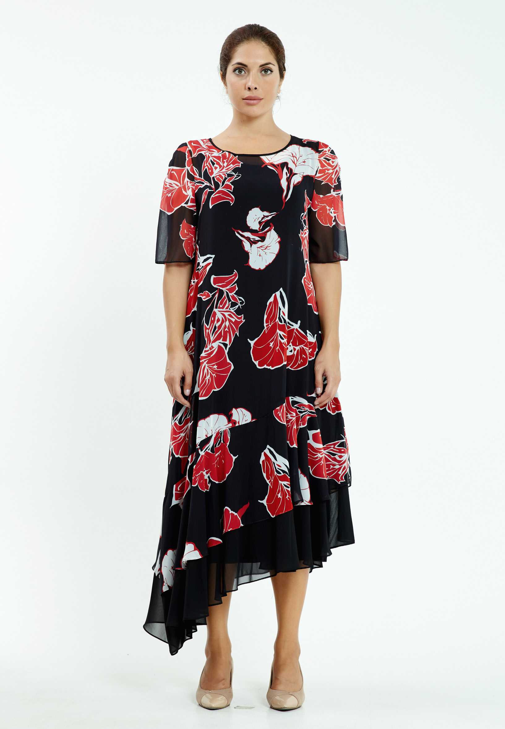 Short Sleeve Maxi Chiffon Column Plus Size Casual Dress ayb20y9501 - Image 5