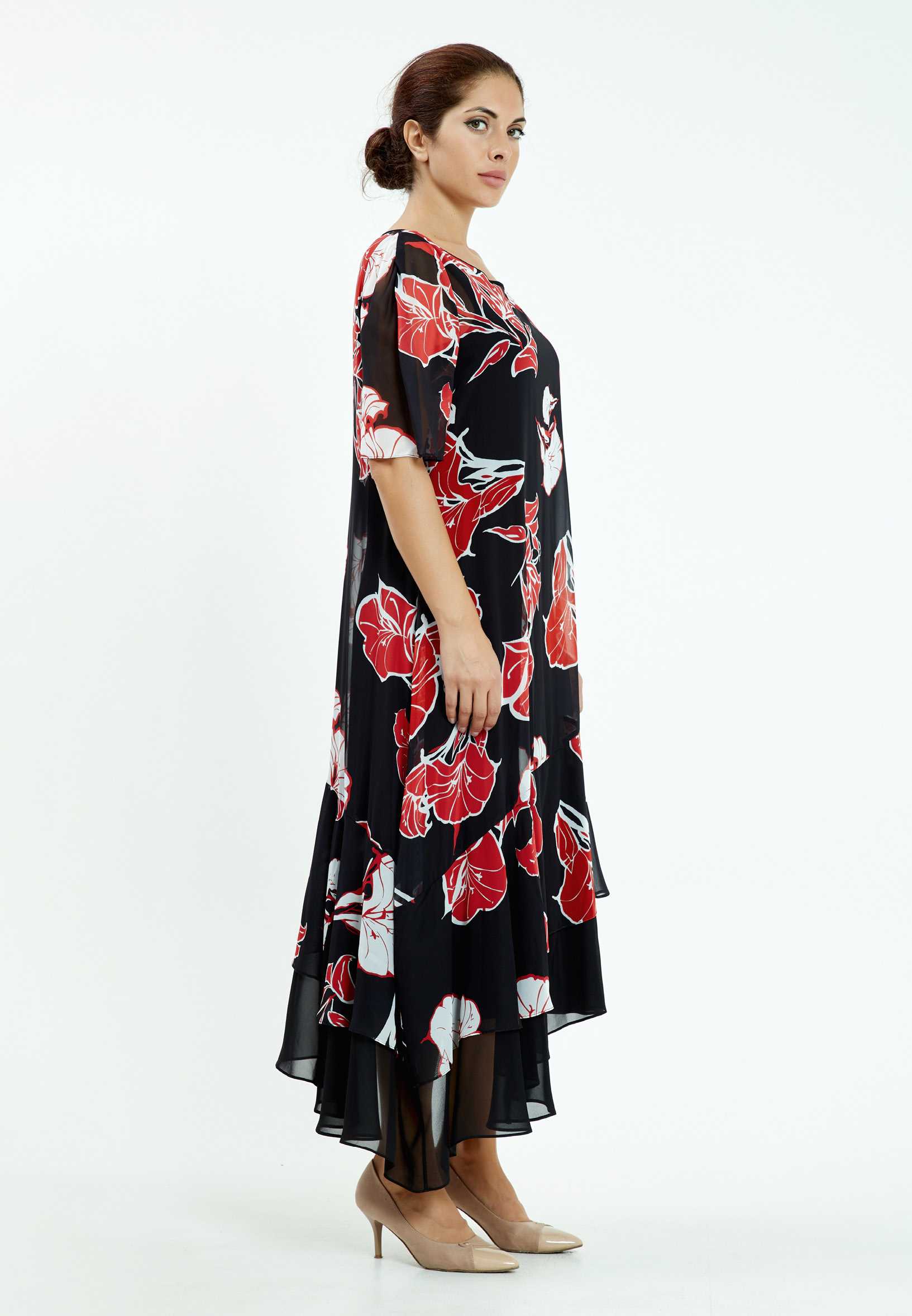 Short Sleeve Maxi Chiffon Column Plus Size Casual Dress ayb20y9501 - Image 7