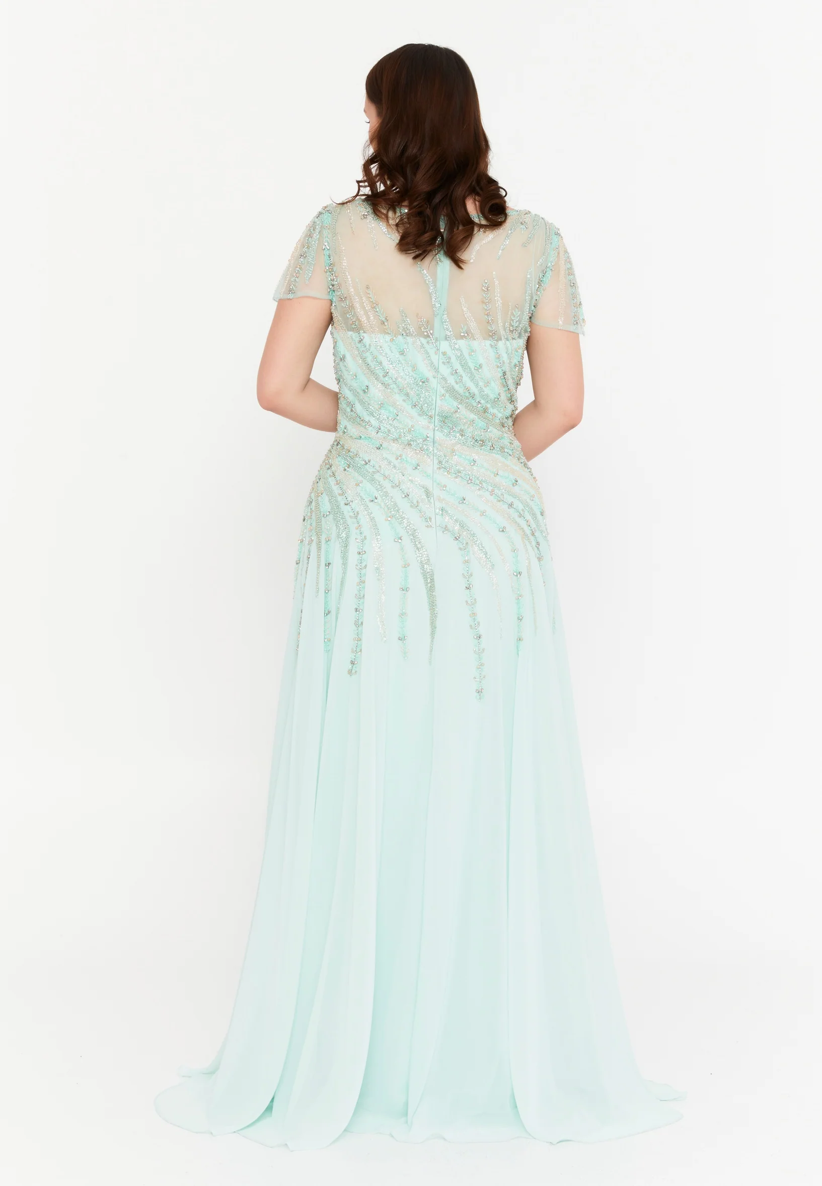 Short Sleeve Maxi Chiffon Column Plus Size Wedding Guest Dress mtc15512 - Image 2