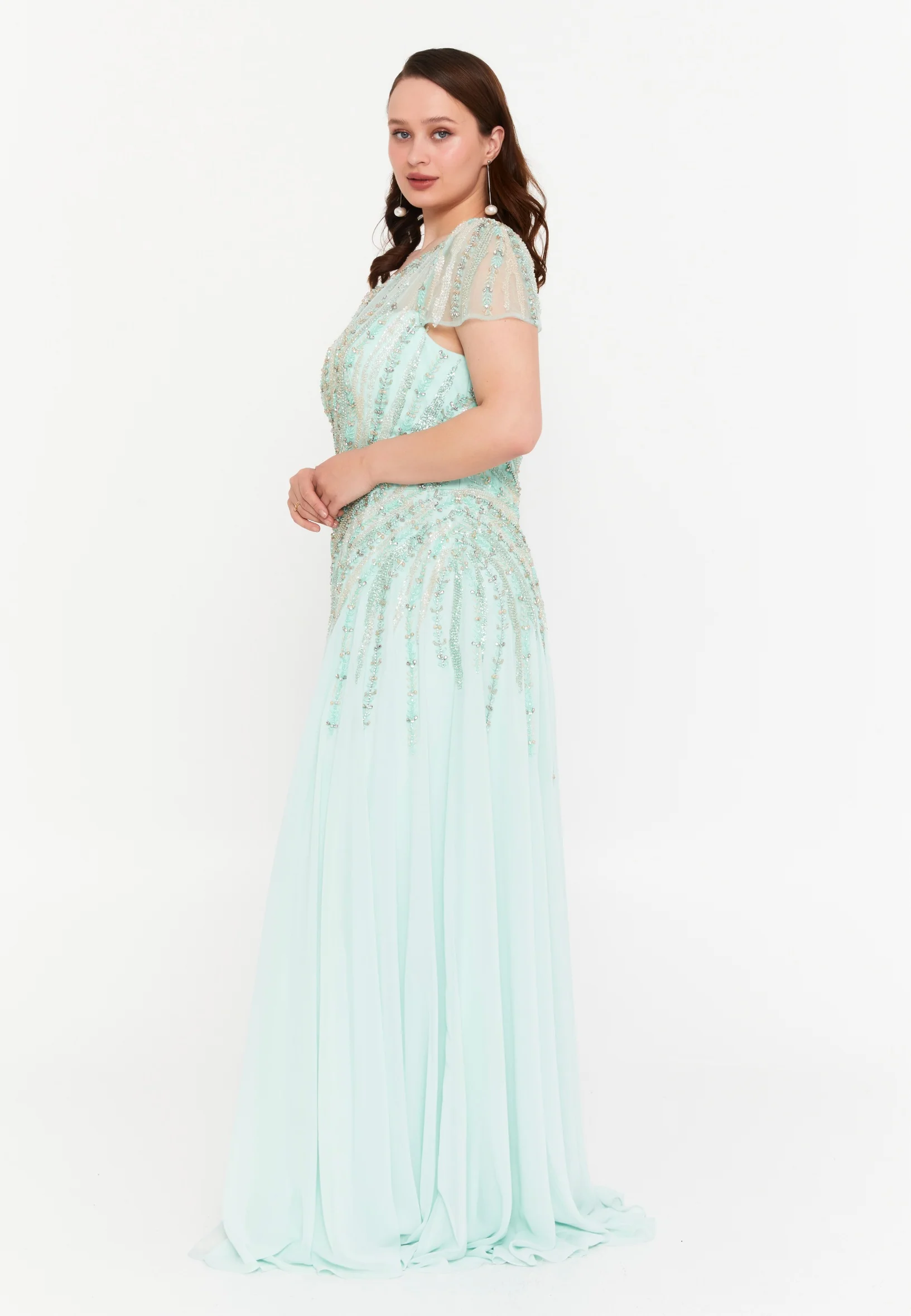 Short Sleeve Maxi Chiffon Column Plus Size Wedding Guest Dress mtc15512 - Image 3